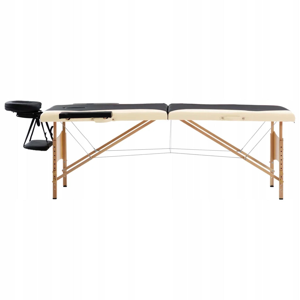 Folding Massage Table, 2-Zone, Wooden Color black