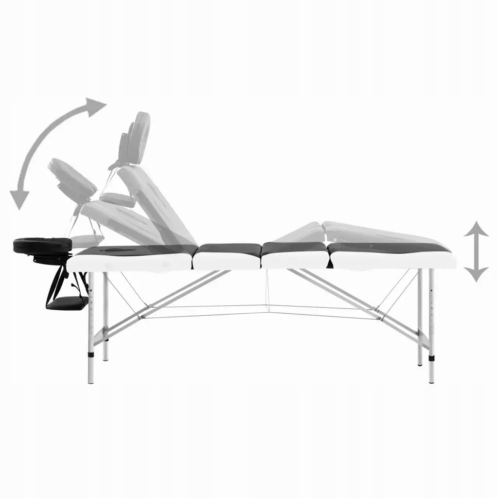 Folding Massage Table, 4-Zone, Aluminum, Black and White Frame material aluminum