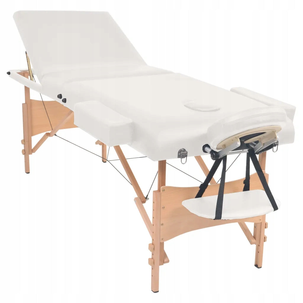 Folding Massage Table with Stool, 3-Zone, White Brand VidaXL