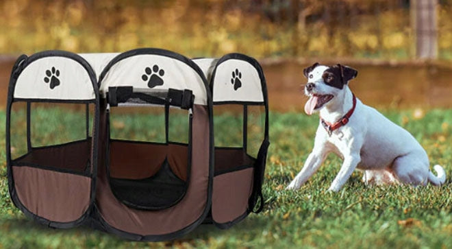 Folding Playpen for Dog Cat Puppies Kittens Lightweight Bed Brown - L Kind playpen
