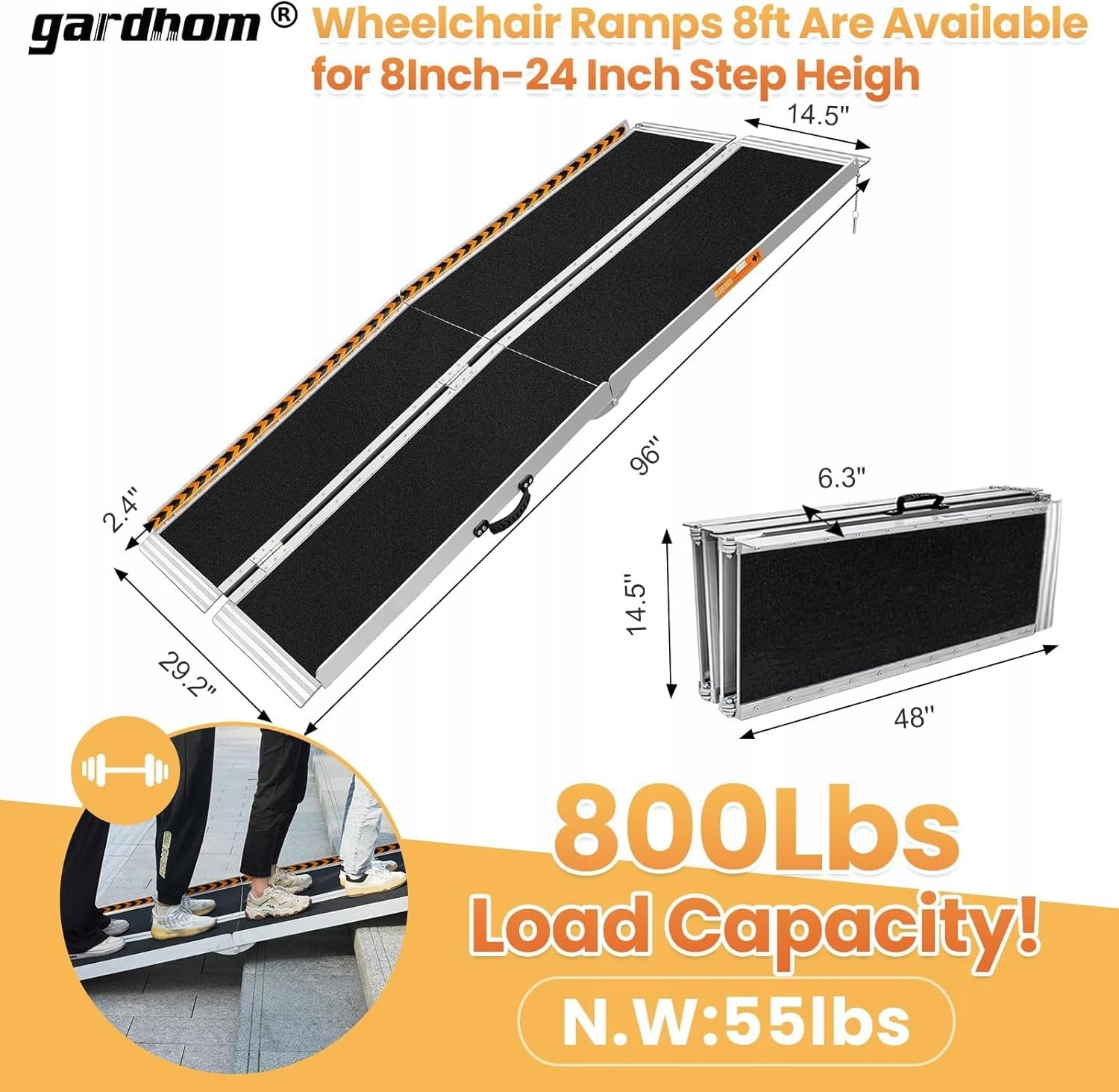 Folding Ramp Gardhom 244cm Aluminium 362kg Portable Wheelchair Brand no brand