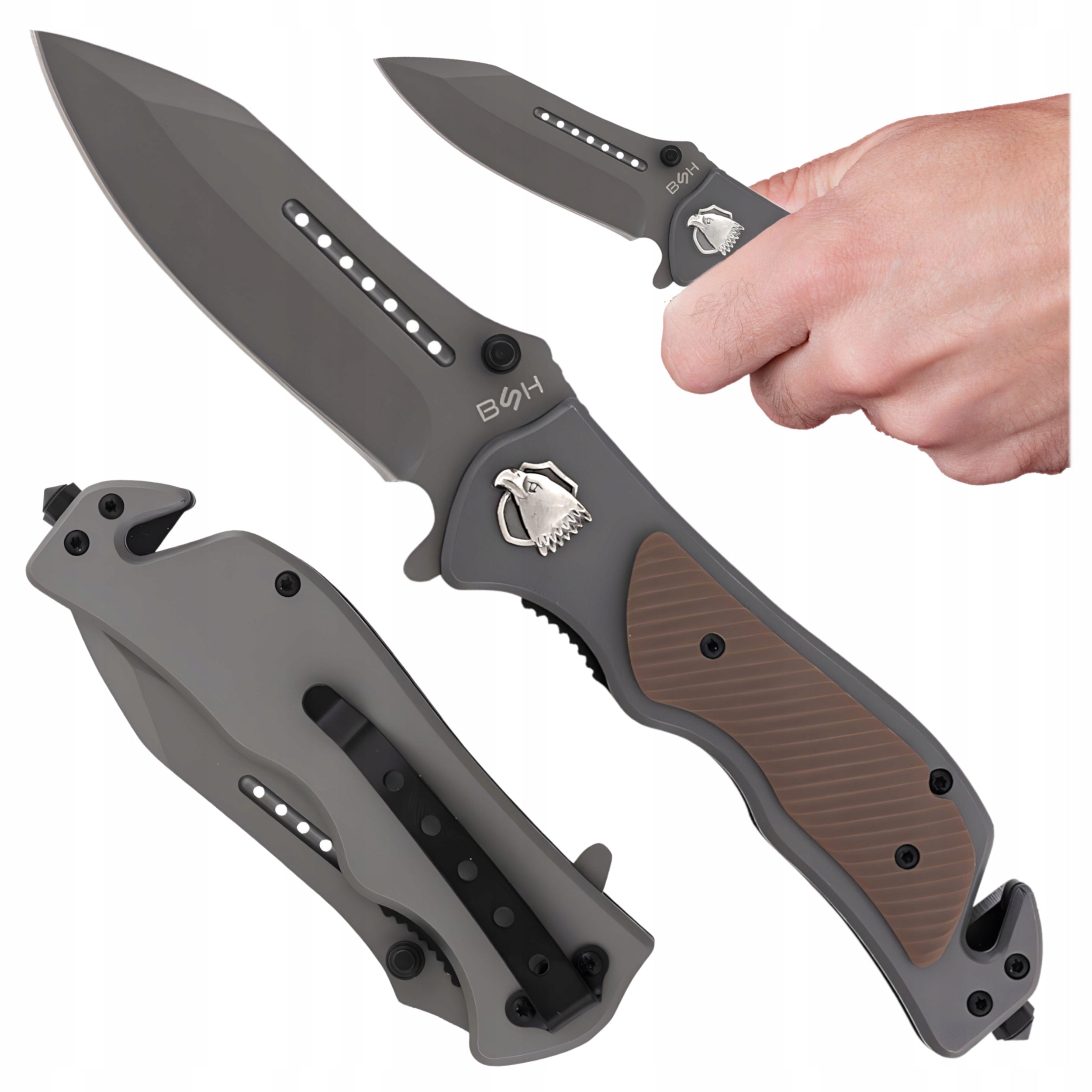 Folding Rescue Knife with Punch and Belt Cutter BSH Adventure