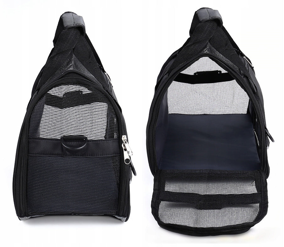 Folding TRANSPORTER VENTILATED for cat dog bag with belt and mat (I052) Product width 52 cm