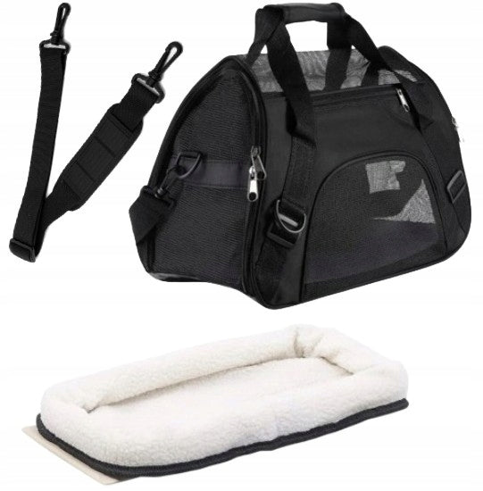 Folding TRANSPORTER VENTILATED for cat dog bag with belt and mat (I052)