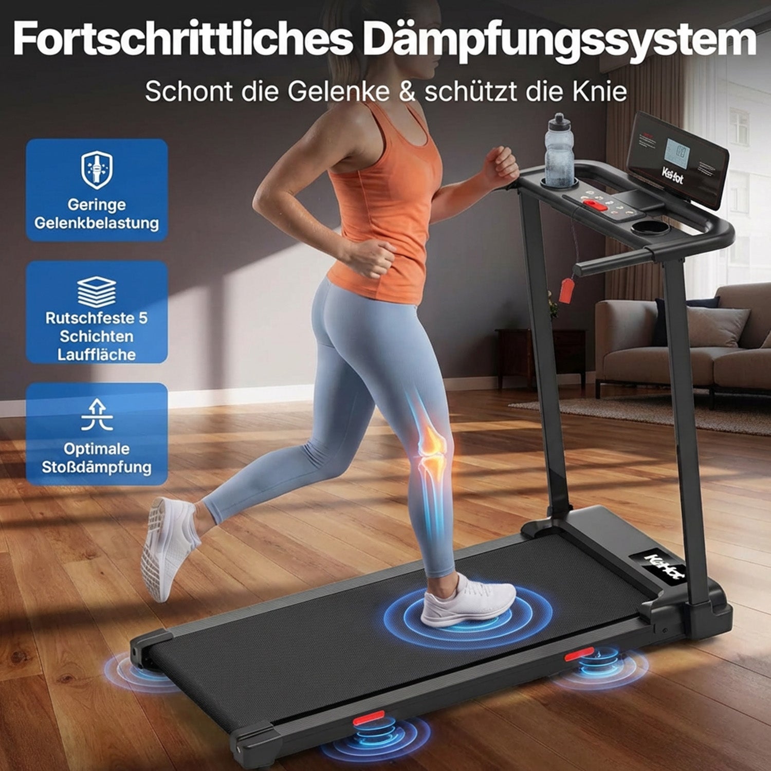 Folding Treadmills 1–10 km/h with Handrail, LCD, 12 Programs, 38x95 cm Maximum user weight 100 kg