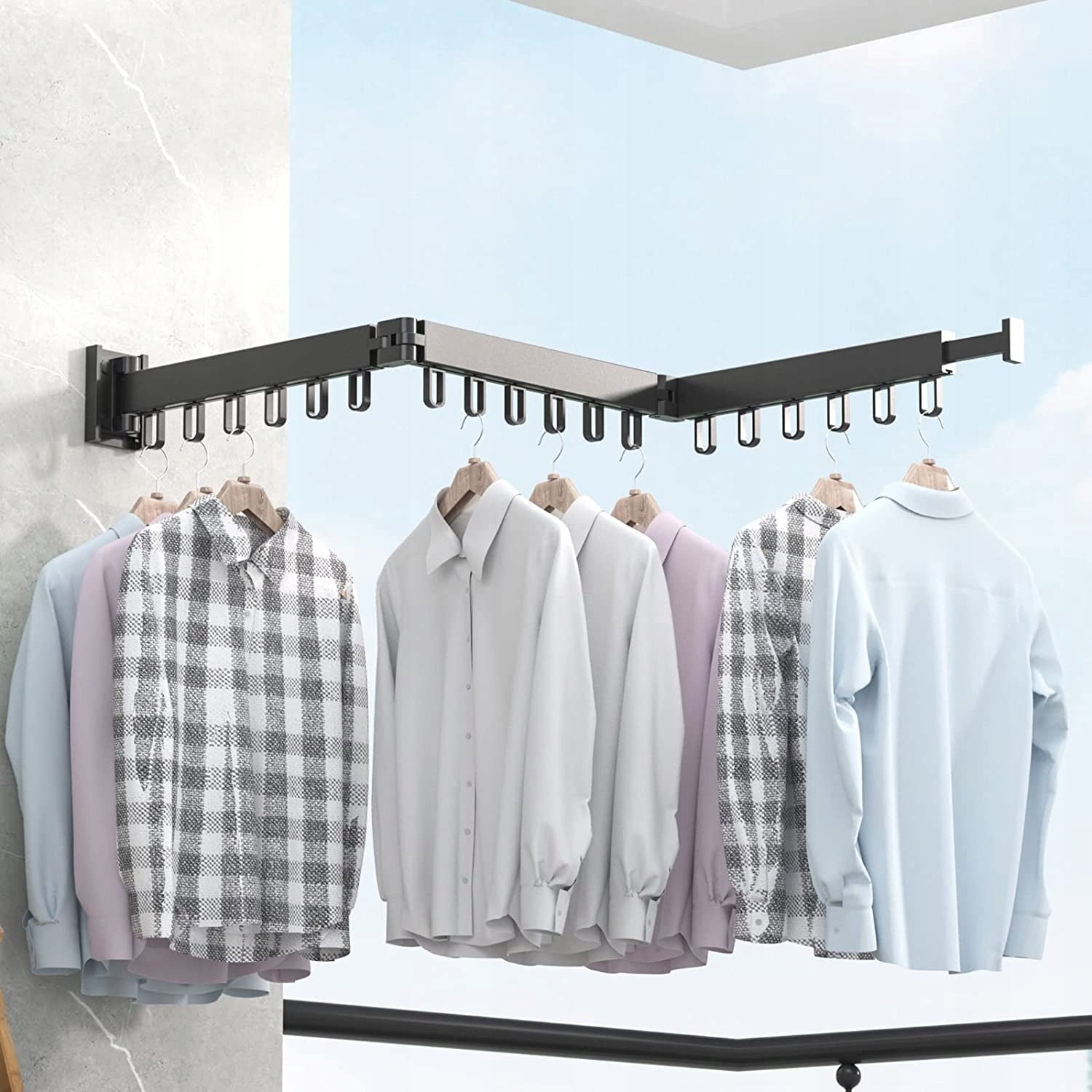 Folding Wall Hanger for Clothes with 18 Hooks - Foldable, Aluminum Weight 1.1 kg