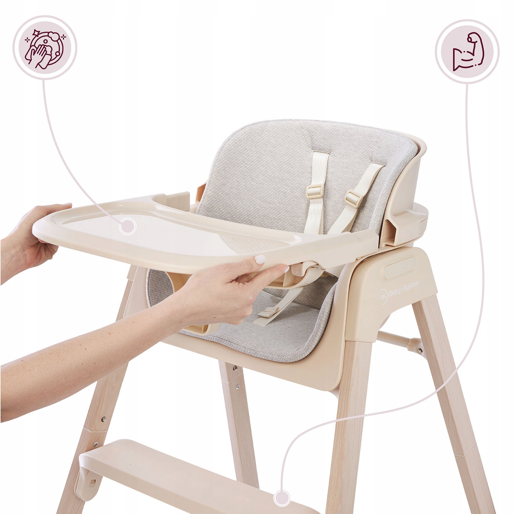 Folding high chair 3in1 for baby Lumo beige Brand Moby System