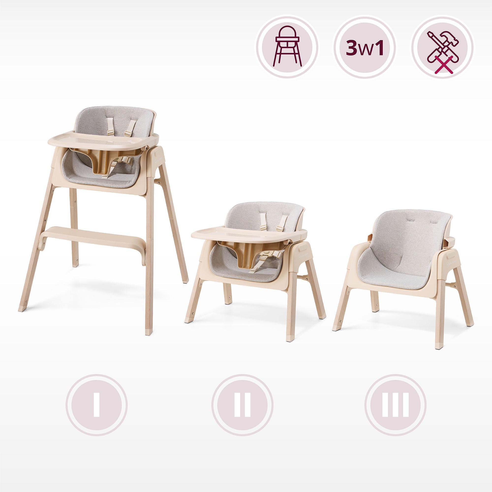 Folding high chair 3in1 for baby Lumo beige Manufacturer code KRZES LUMO