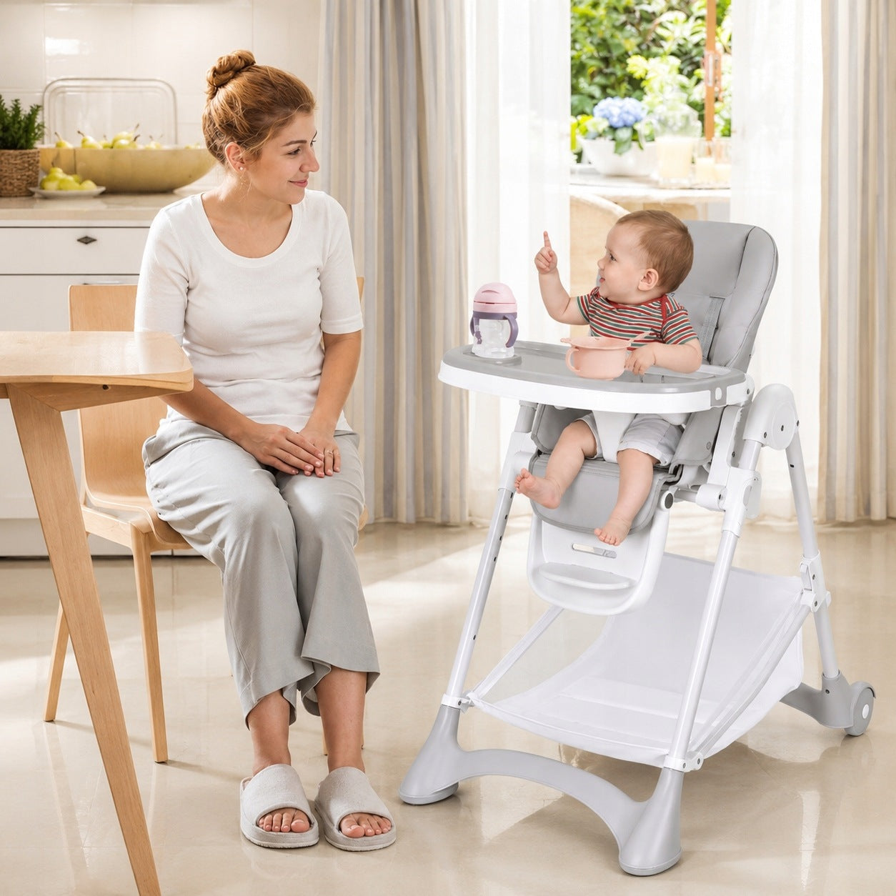Folding high chair adjustable 6 heights Costway grey Manufacturer code AD10007GR