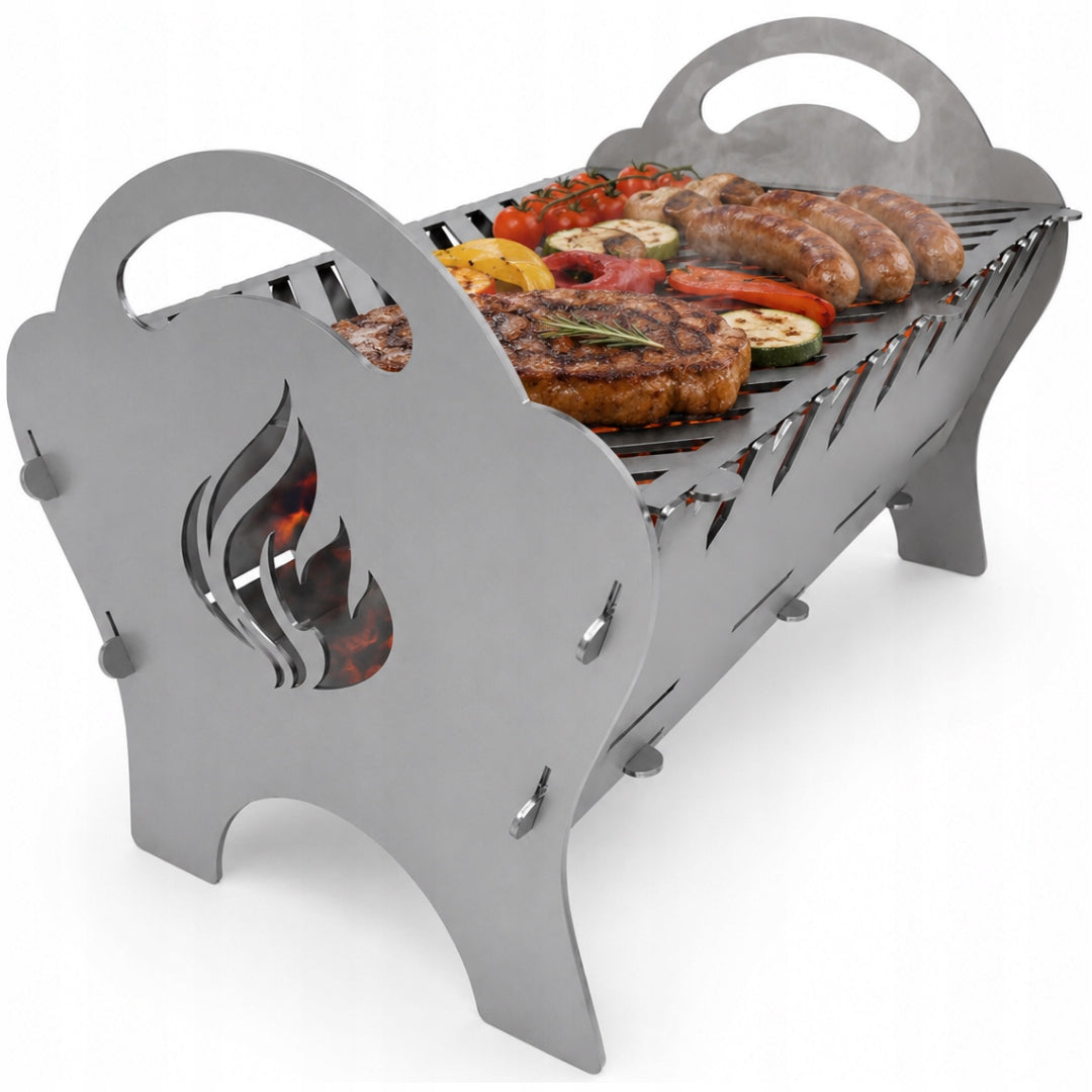Folding mangal grill with grate – steel 3mm | for champagne skewers | 50cm Grill width 50 cm