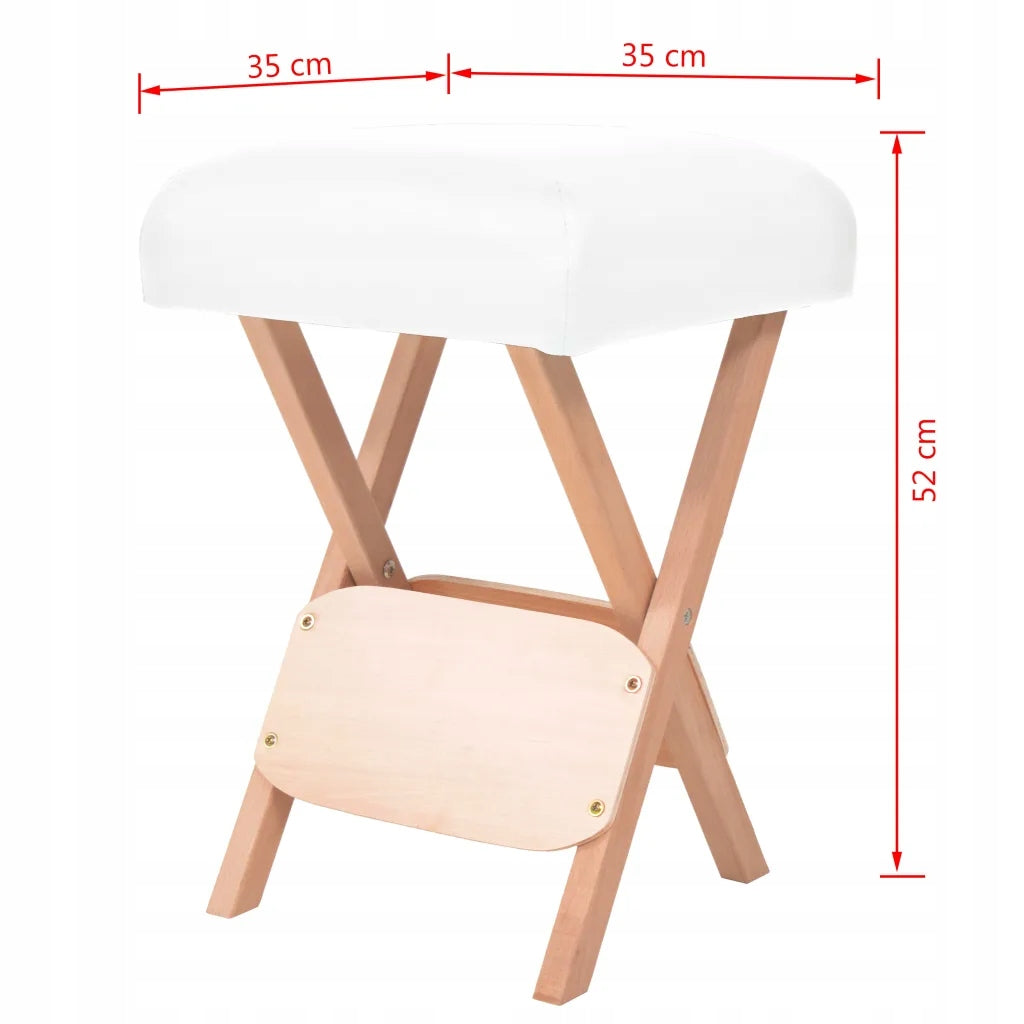 Folding massage stool, seat thickness 12 cm, white Frame material wood