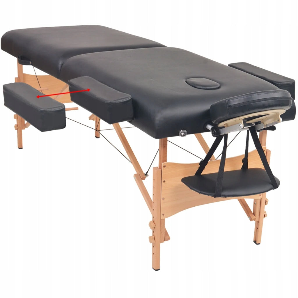 Folding massage table, black, 218x90cm, solid wood Color black