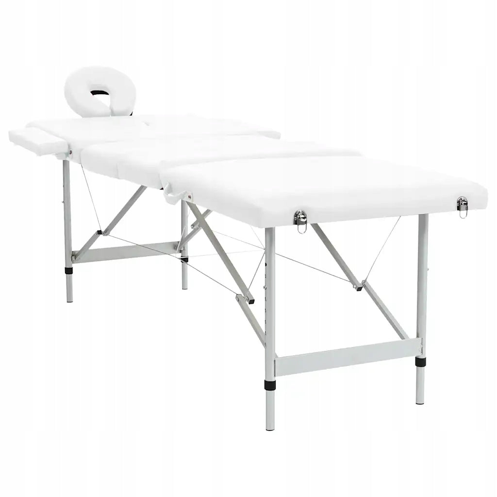 Folding massage table with aluminum frame, 4 zones, cream-white Medical device no