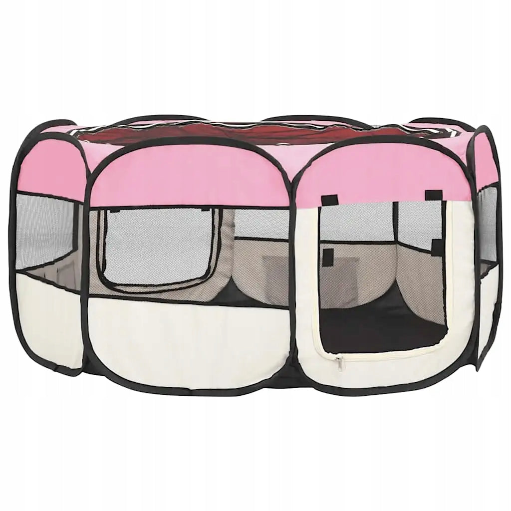 Folding playpen for dog, with bag, pink, 145x145x61 cm Kind playpen