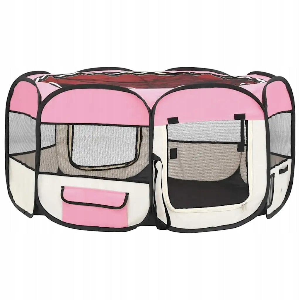 Folding playpen for dog, with bag, pink, 145x145x61 cm Length 145 cm