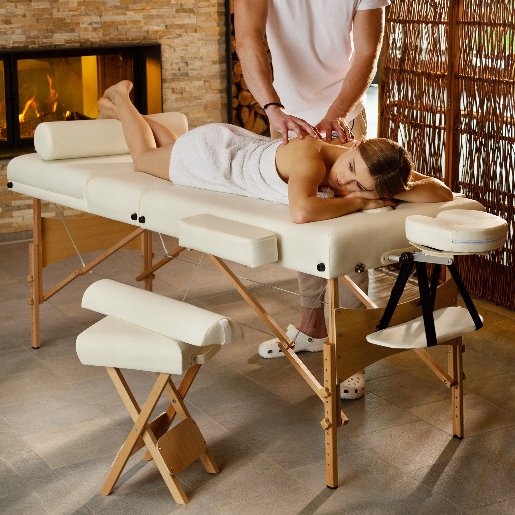 Folding table for massage wood Tectake beiges and browns Packaging status original
