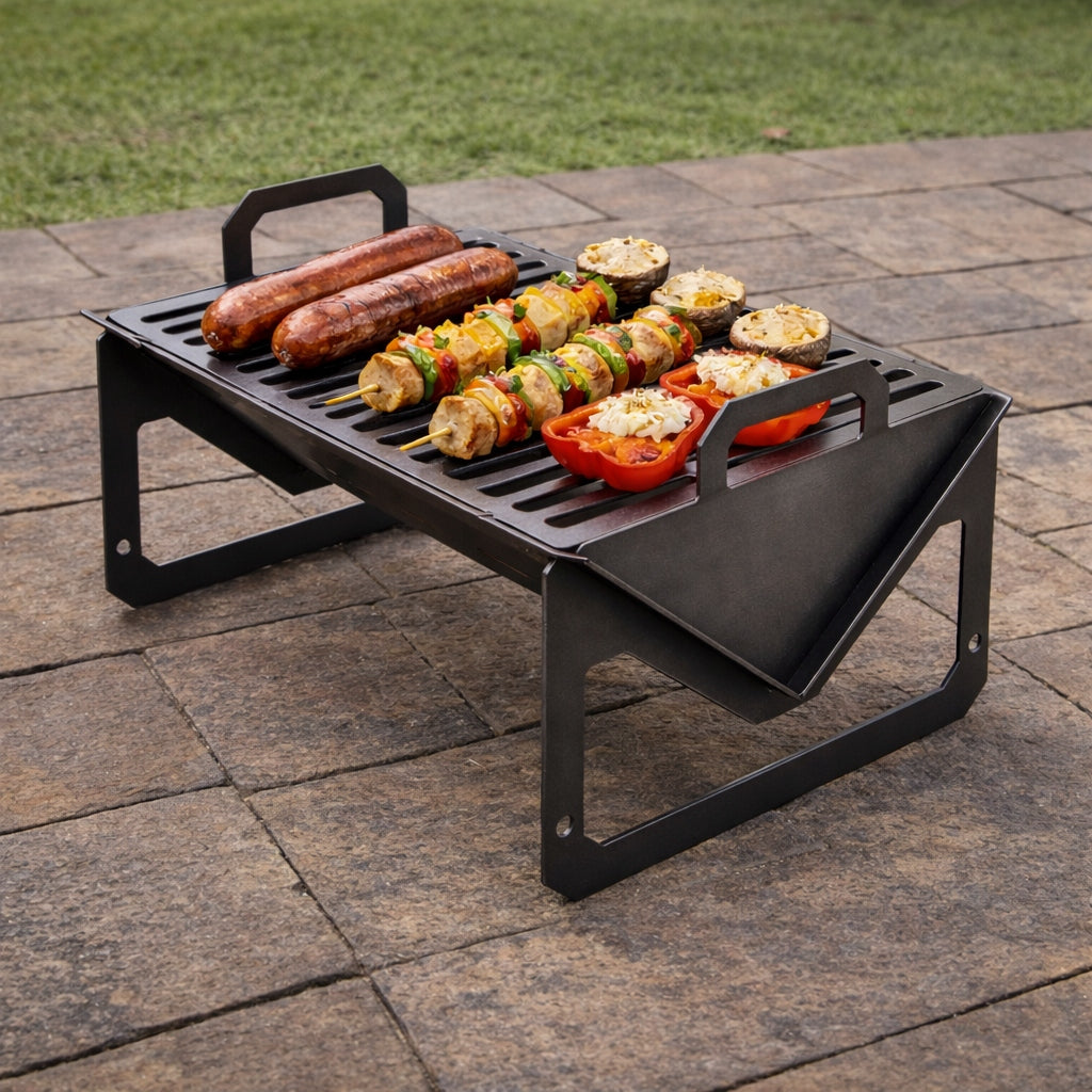 Folding tourist grill – thick steel 3mm hearth 39x25cm - suitcase Manufacturer code G-002 39x25