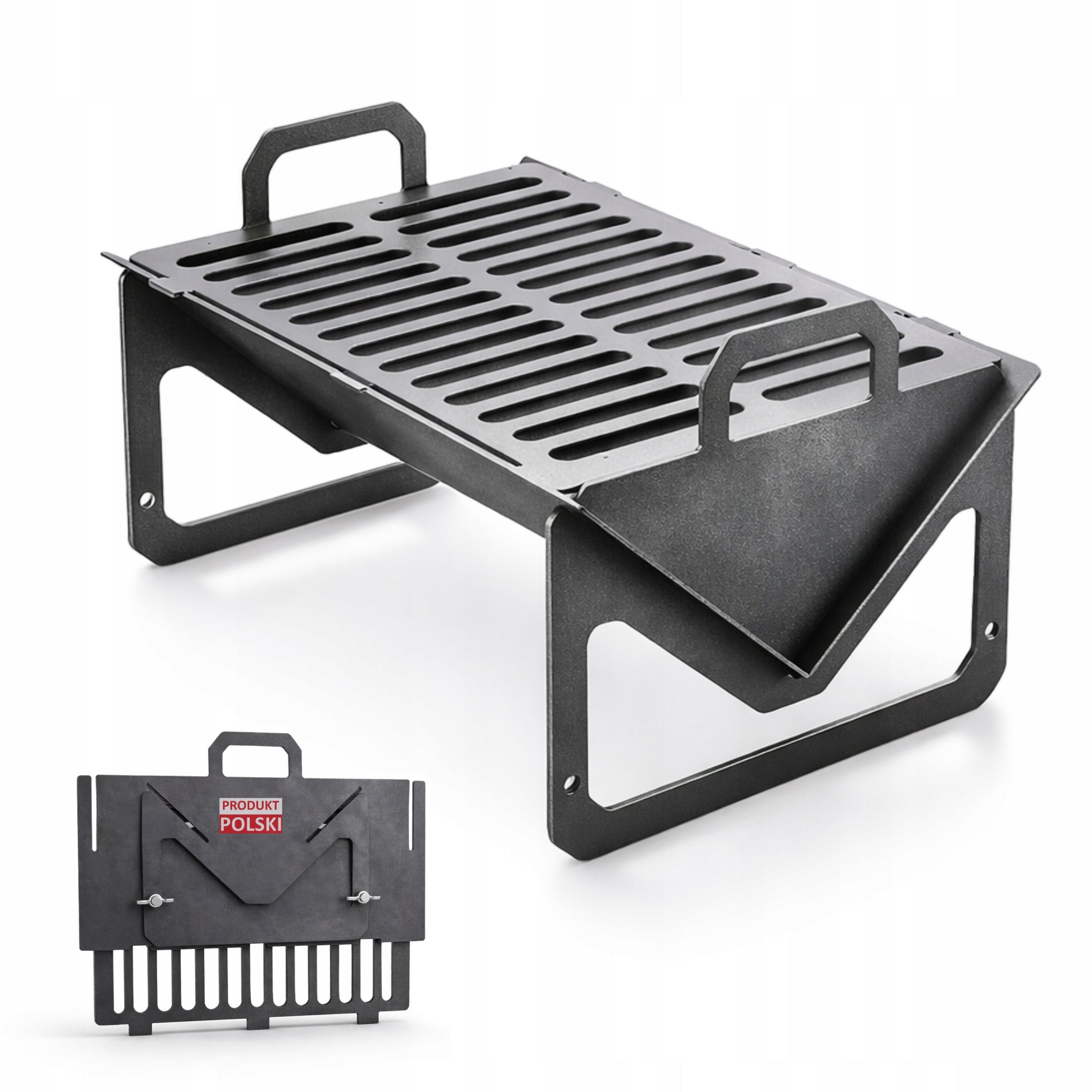 Folding tourist grill – thick steel 3mm hearth 39x25cm - suitcase