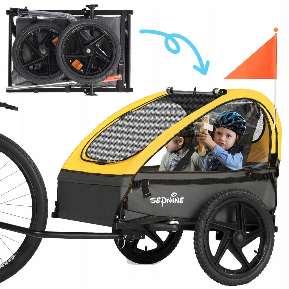Folding trailer for 2 children, load capacity 40kg five-point belts, Maximum load 45 kg