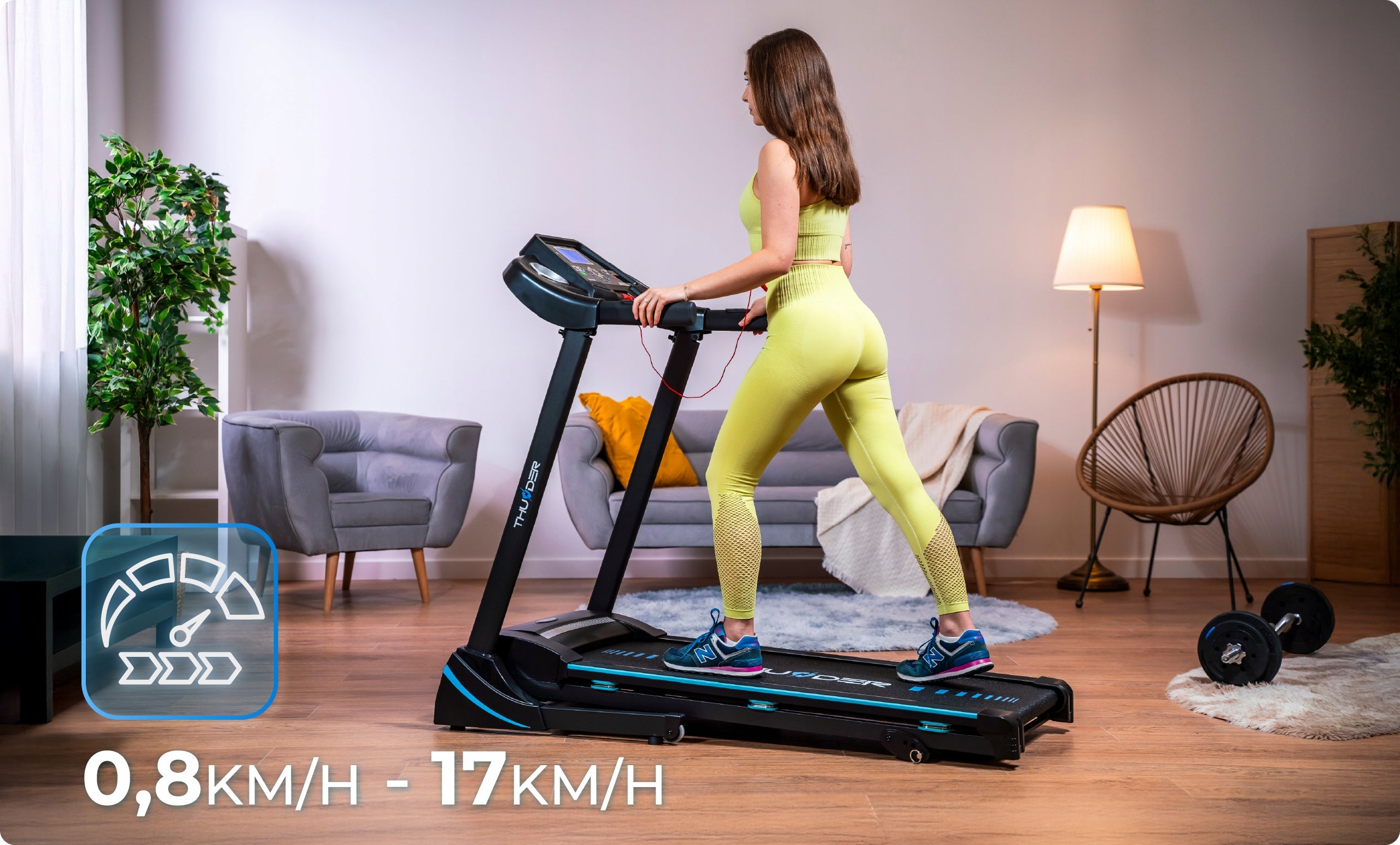 Folding treadmill electric home 140kg application shock absorption strong 17 km Measurements training duration distance speed pulse burned calories fat