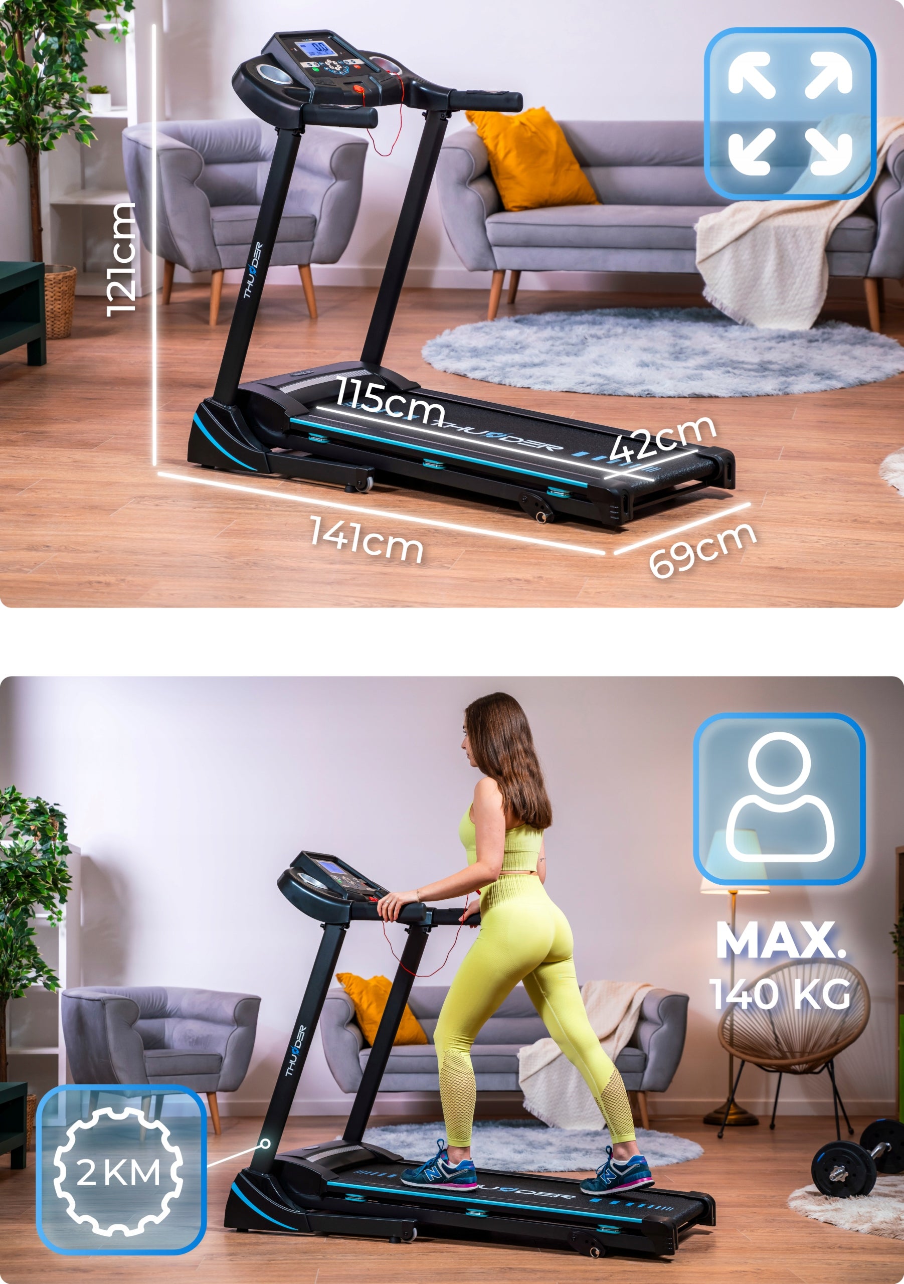 Folding treadmill electric home 140kg application shock absorption strong 17 km Packaging status original