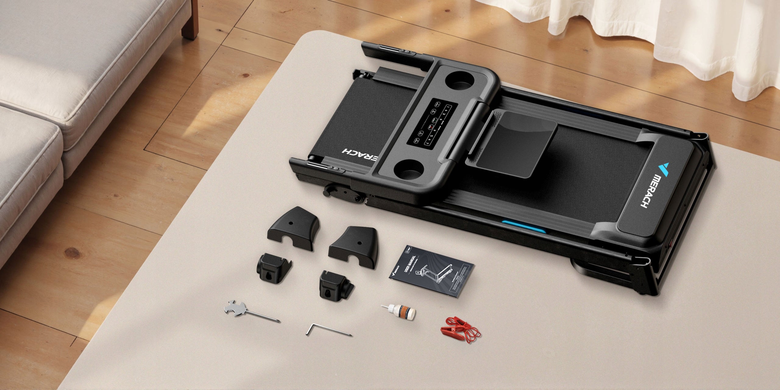 Folding treadmill, electric slope 15%, 0,8-12 km/h, Bluetooth Brand Merach