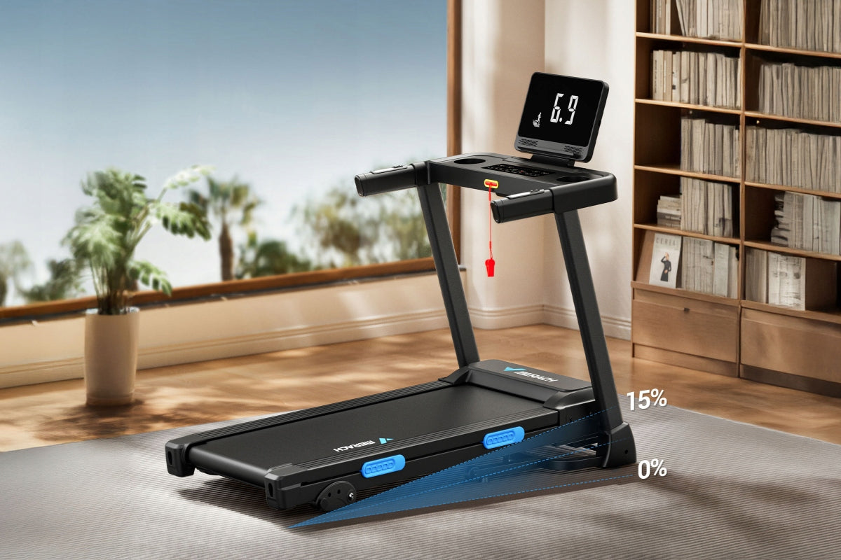 Folding treadmill, electric slope 15%, 0,8-12 km/h, Bluetooth Manufacturer code MR-T12B2-EU