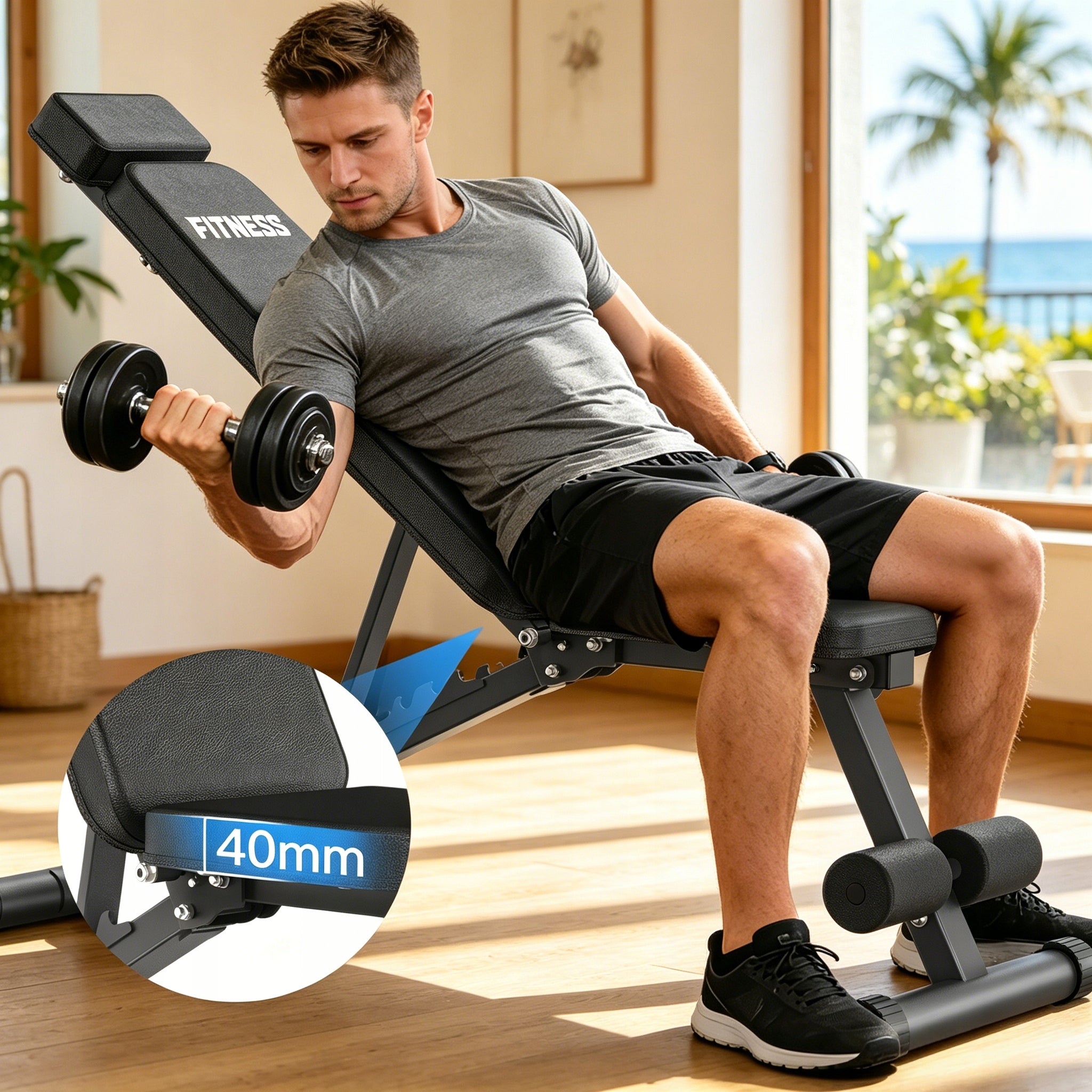 Folding weight bench, load capacity 500 kg, 10 levels of adjustment Model A300