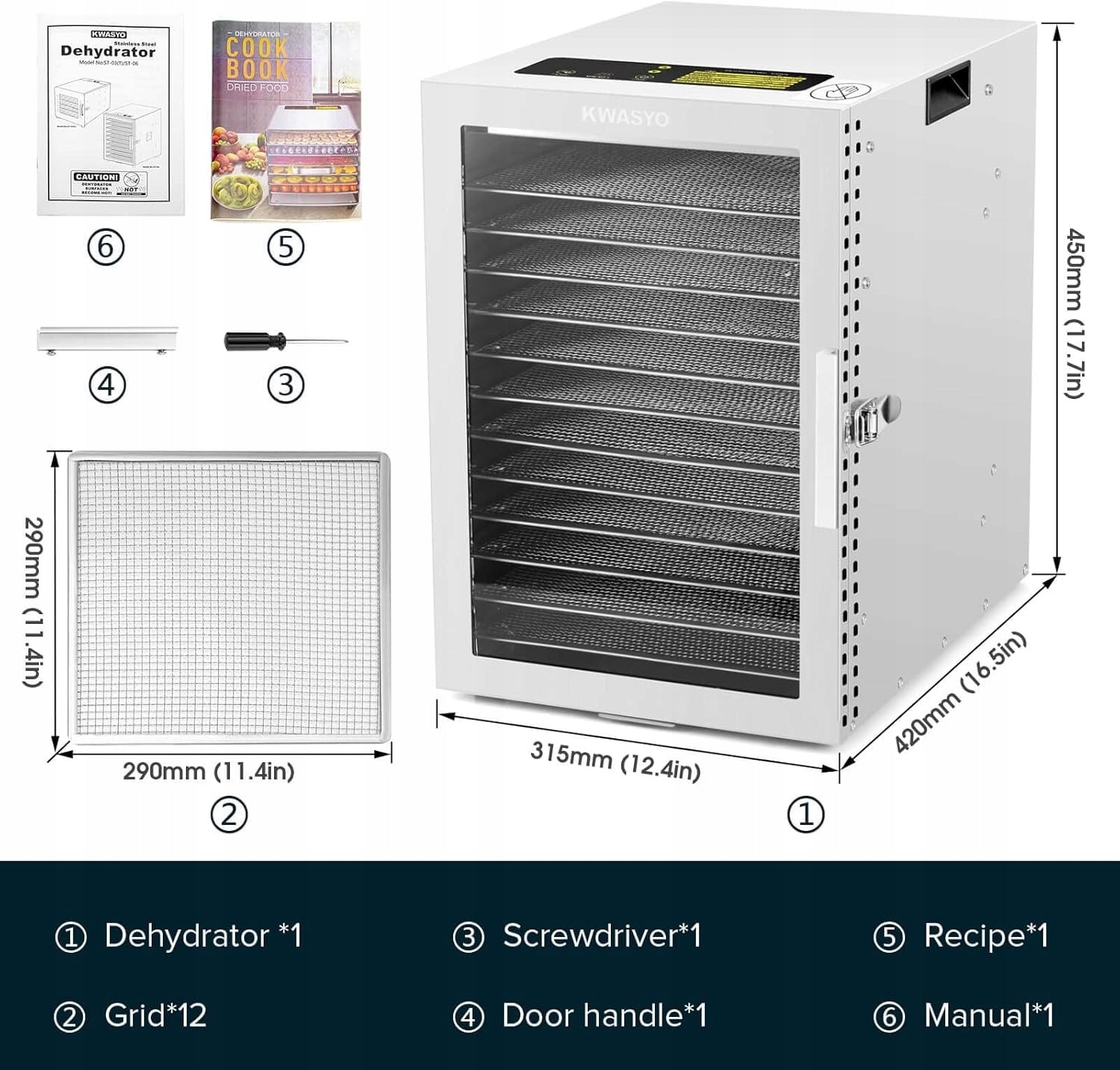 Food Dryer 12 Shelves 800W 2x Fan 20-90°C Stainless Steel Manufacturer code 5904423502767