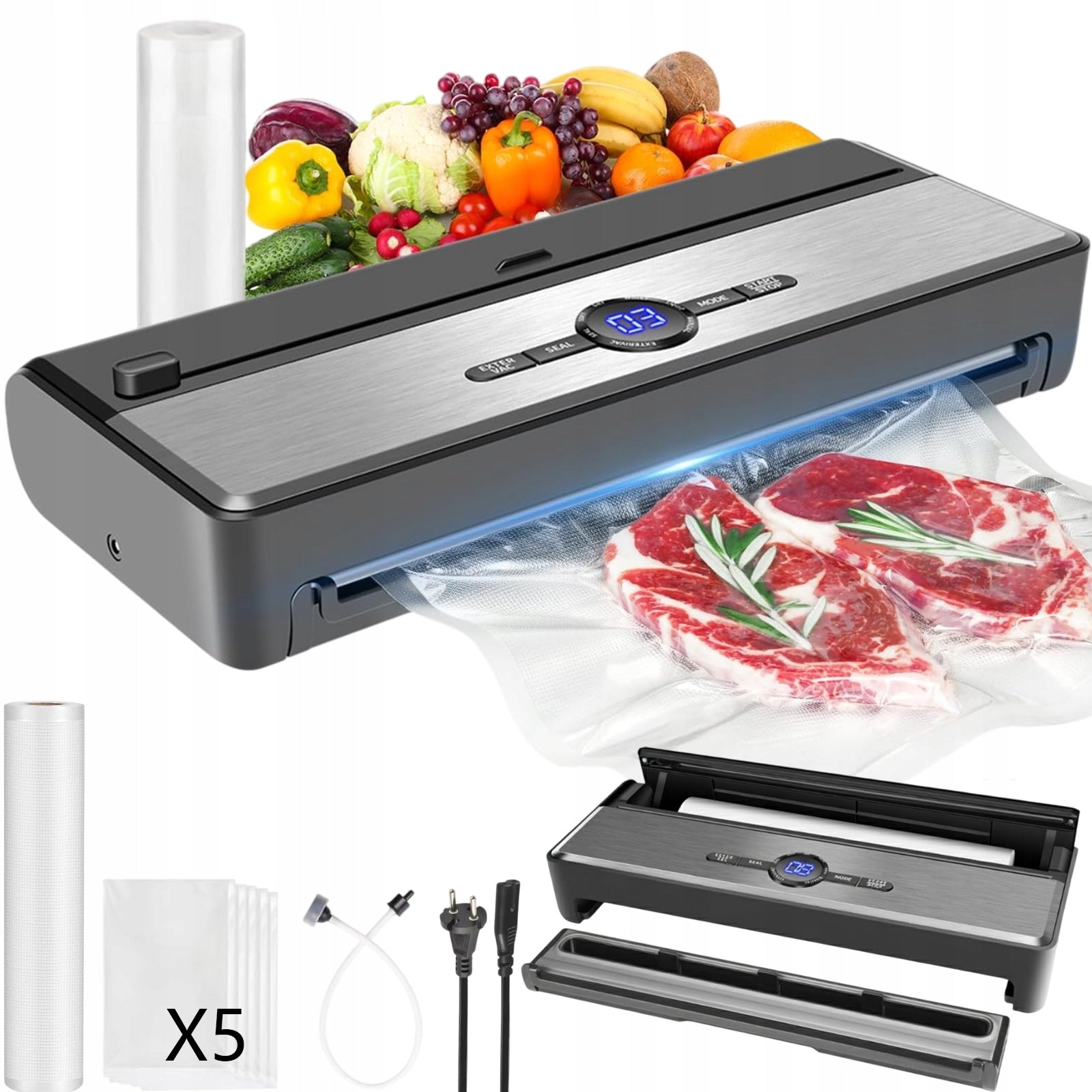 Food Packaging VACUUM WELDING MACHINE Automatic + 7in1 Bags and Film