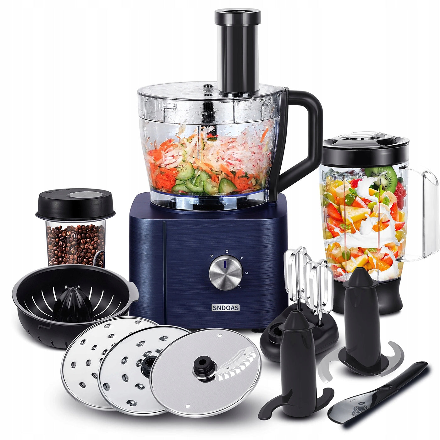 Food Processor 11in1 1100W Blender 1.5L Malakser 3.2L Juicer Navy Blue