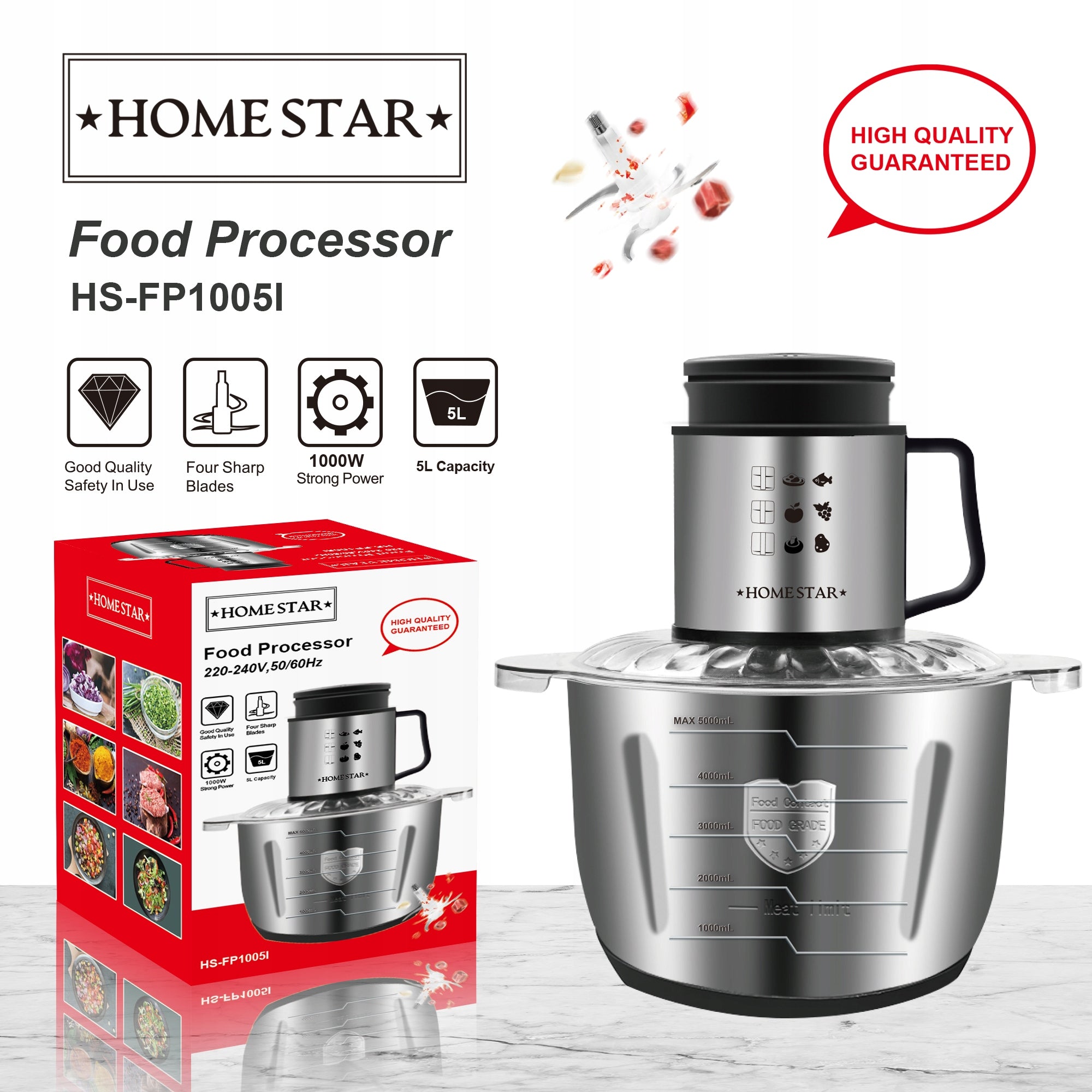 Food Processor Home Star P1005l 1000 W silver/grey Packaging status original