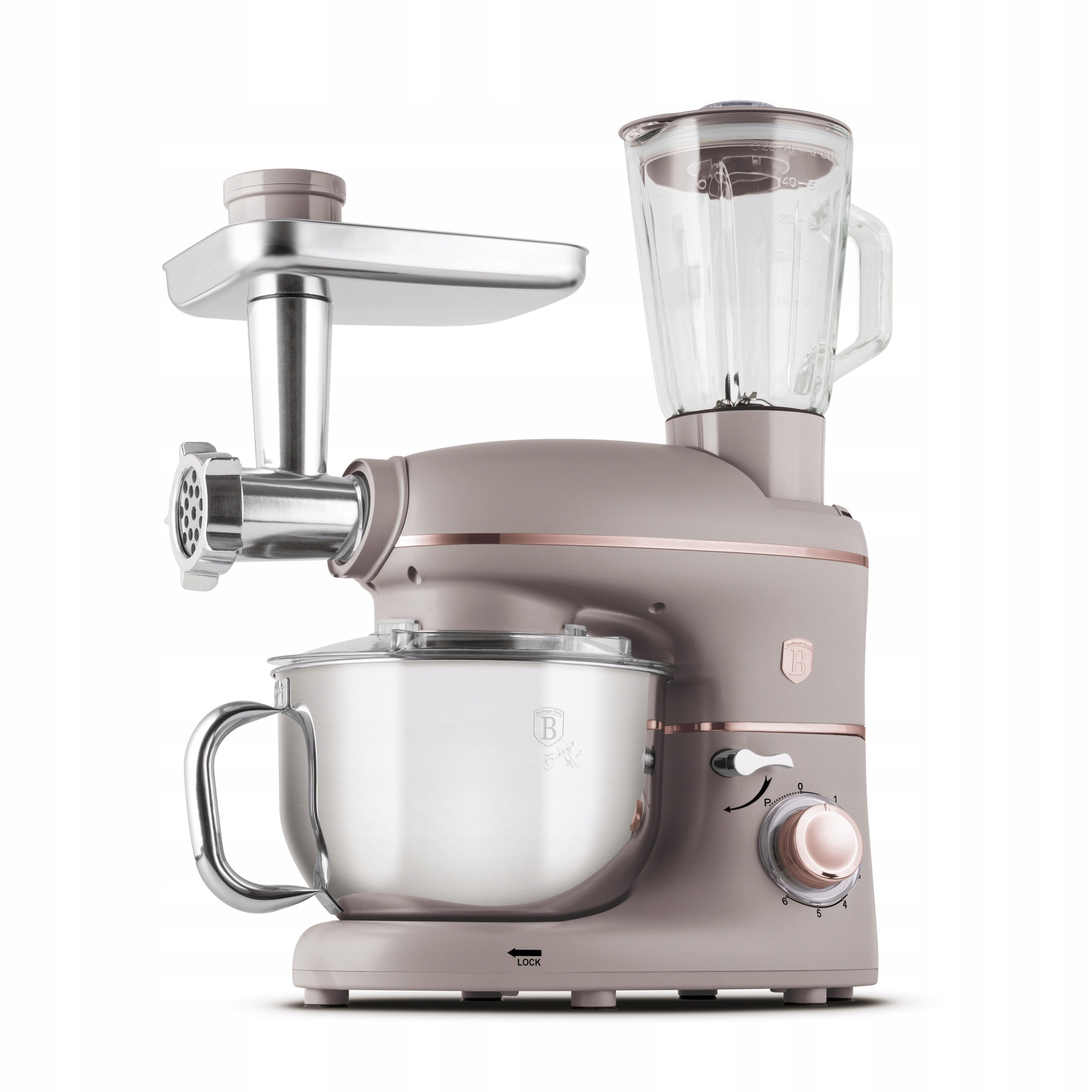 Food Processor with Grinder and Blender 1500 W Taupe Collection Brand Berlinger Haus
