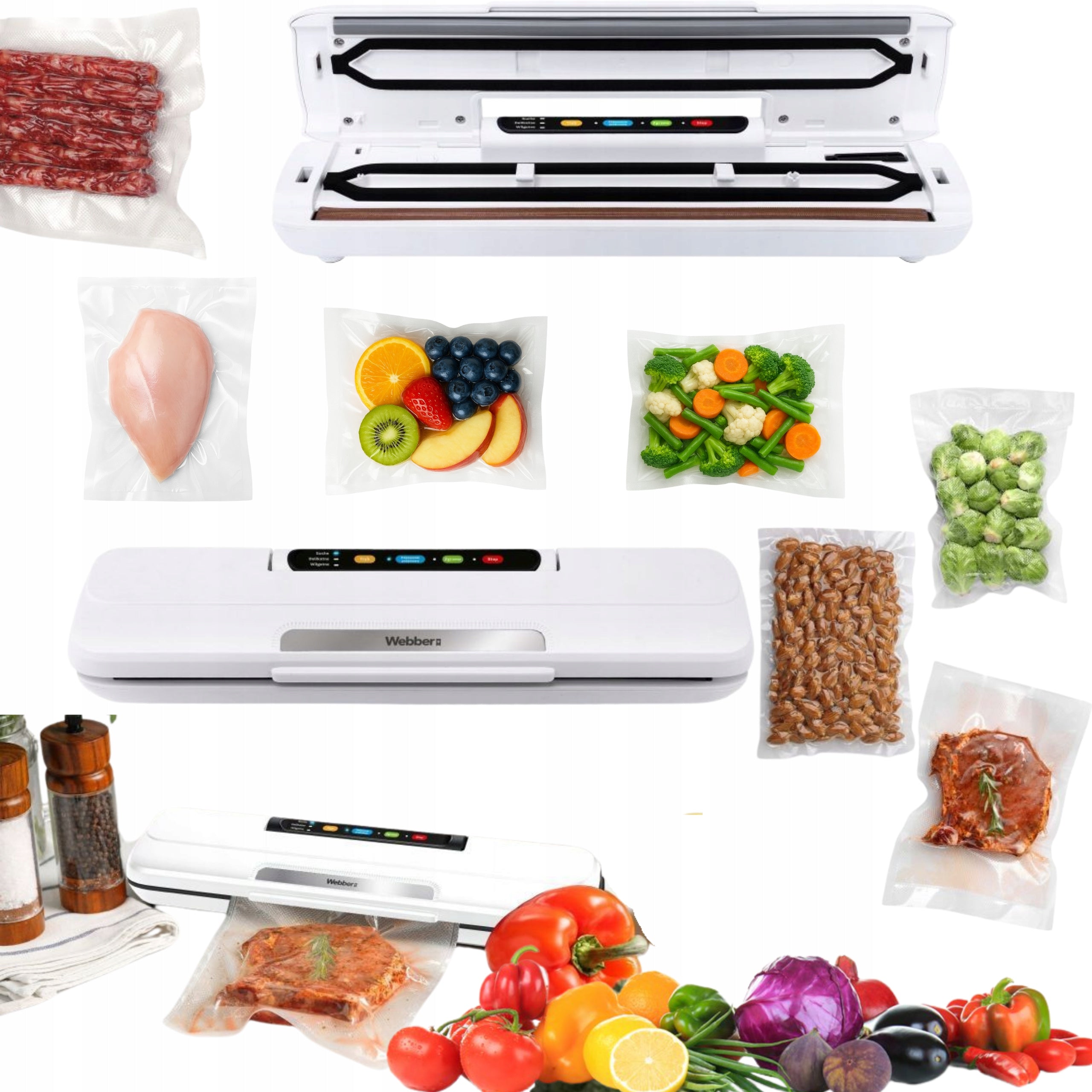 Food VACUUM SEALER 120W White 3 Modes Food Packing Machine