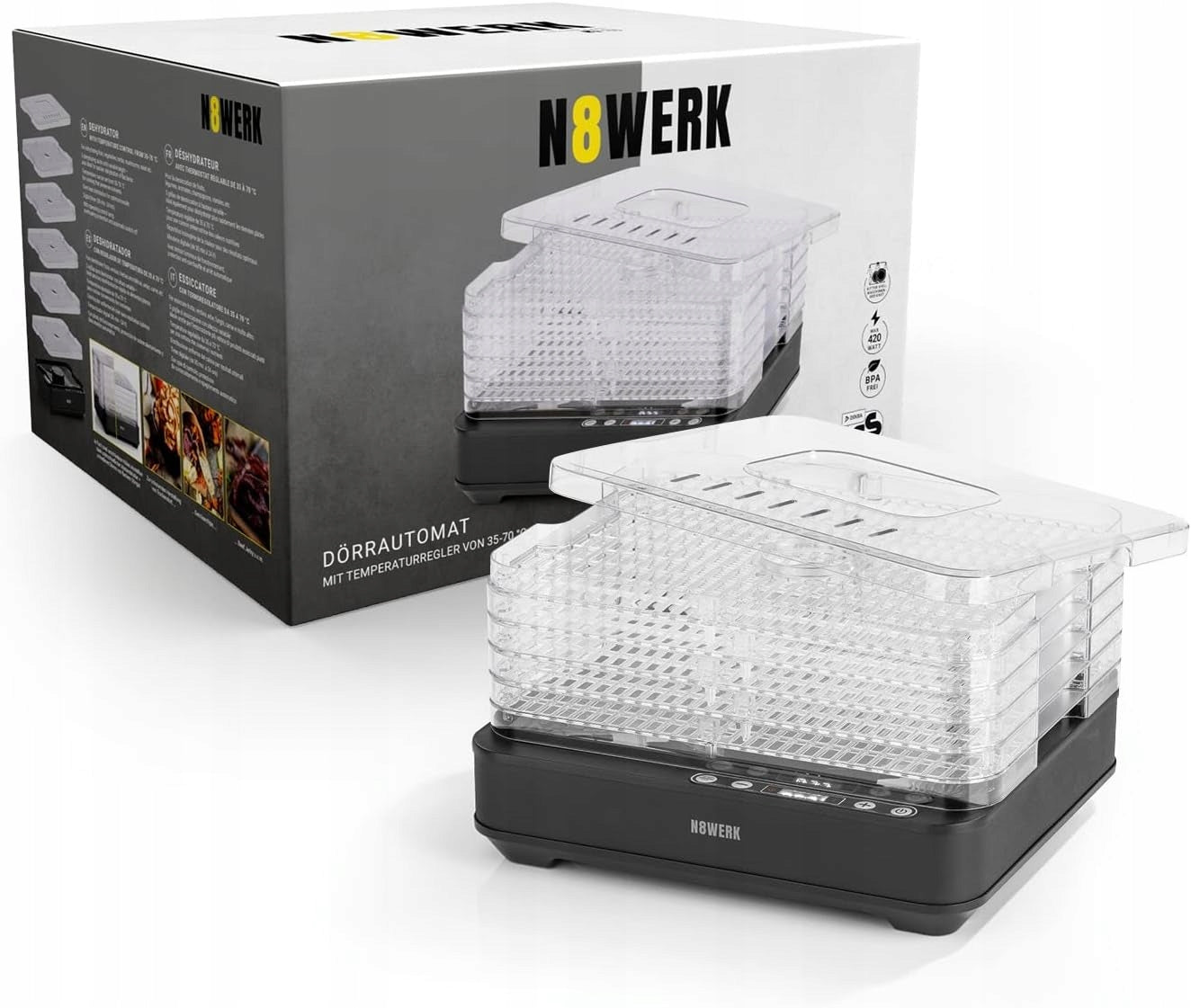 Food dryer N8WERK 900W 5 sit 35-70°C timer black Manufacturer code BW2448