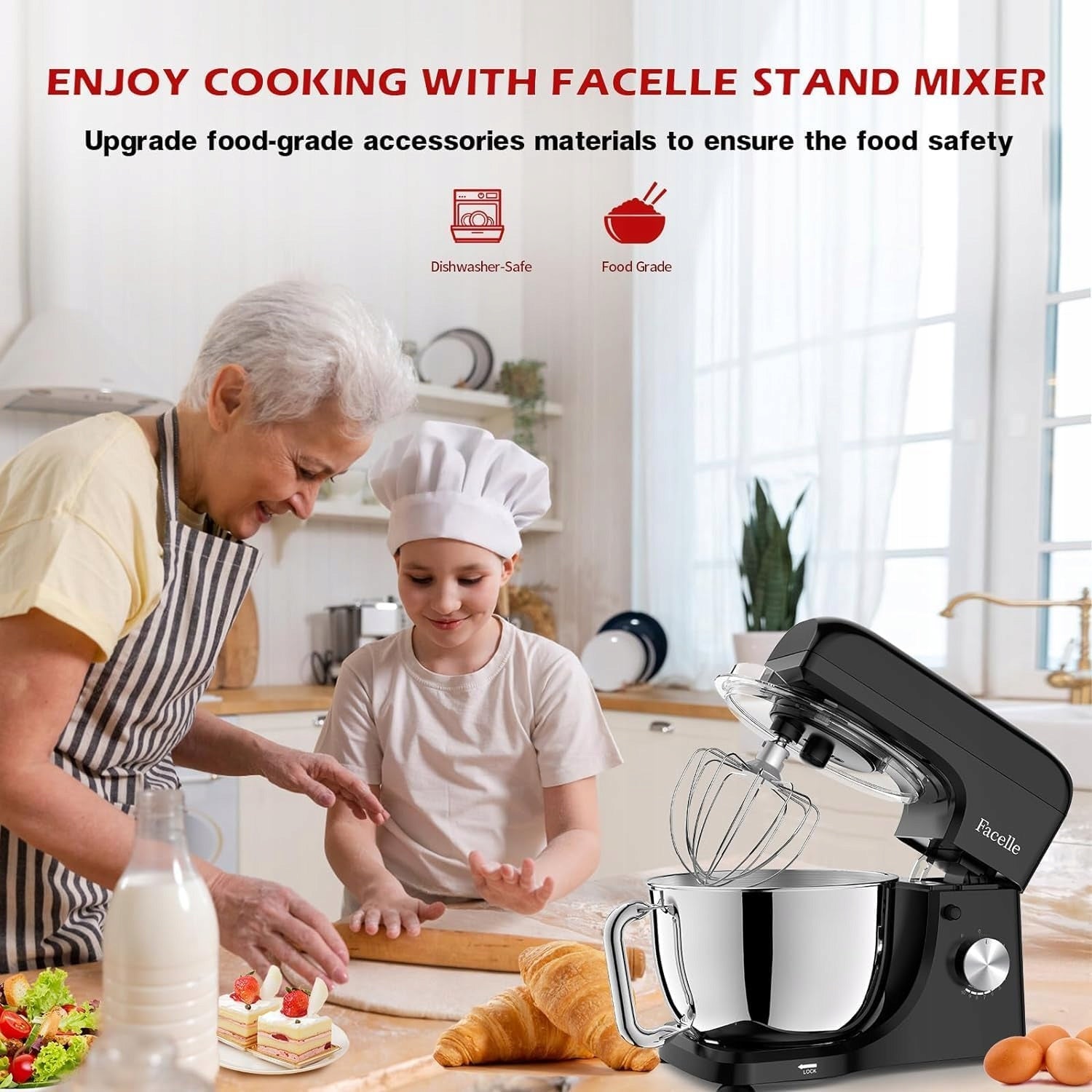 Food processor Facelle 1300 W – Planetary Mixer 5,5 l, Black Brand no brand