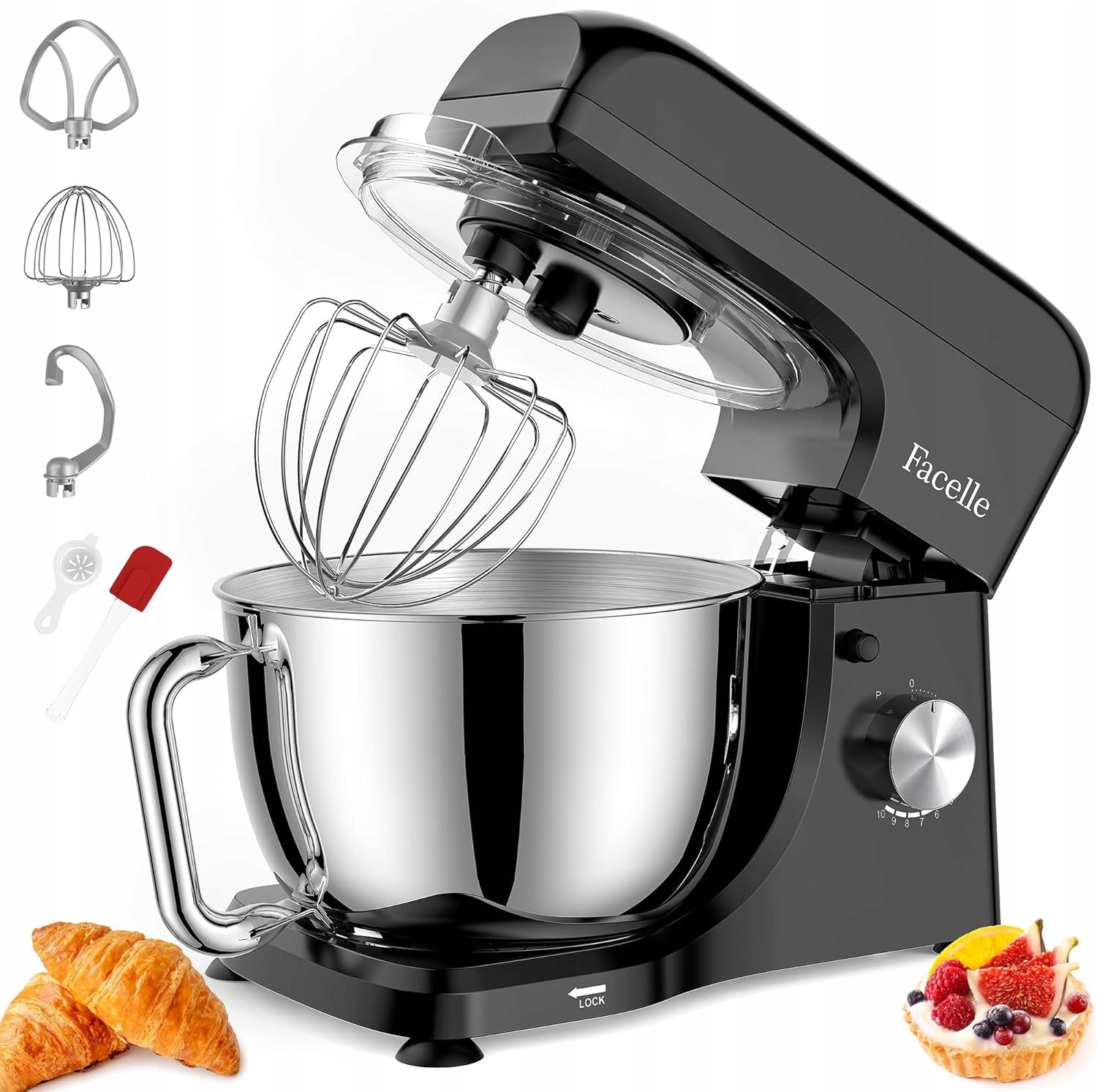 Food processor Facelle 1300 W – Planetary Mixer 5,5 l, Black