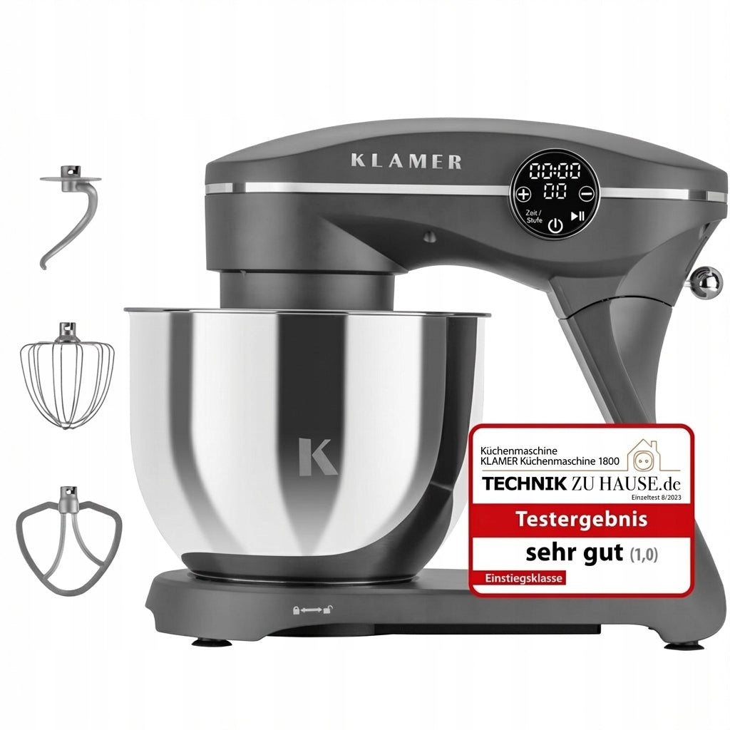 Food processor KLAMER 1800W, dough kneading mixer with 6-liter mi