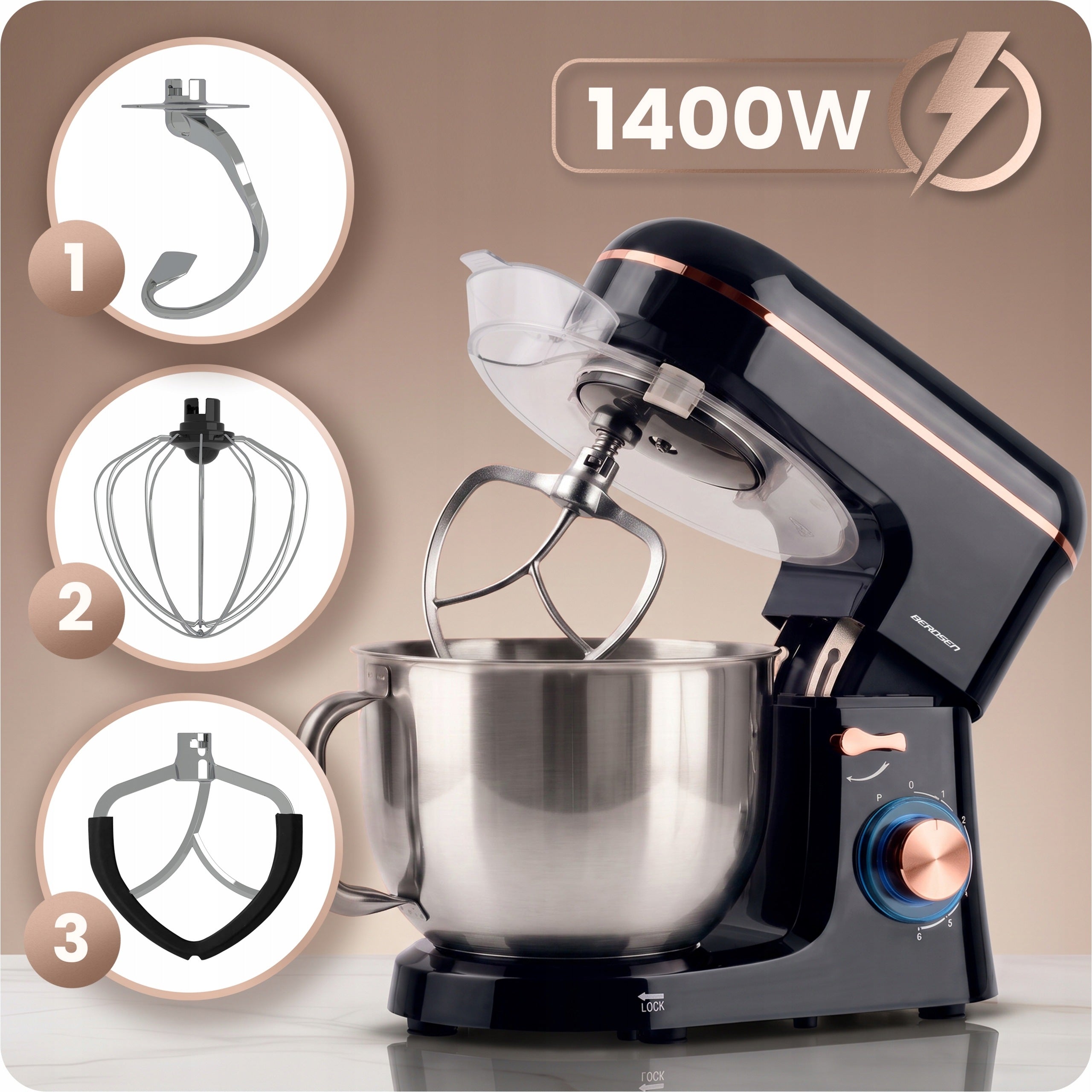 Food processor planetary mixer Berdsen 1400W stainless steel 6l black Manufacturer code 5903890631178