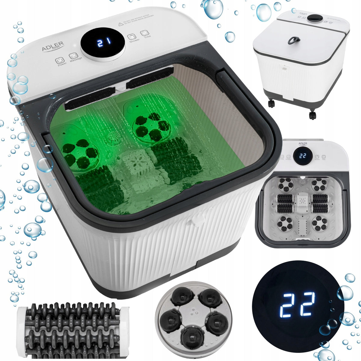 Foot MASSAGER Water Hydromassager 500W HEATING Vibration LED Bubbles