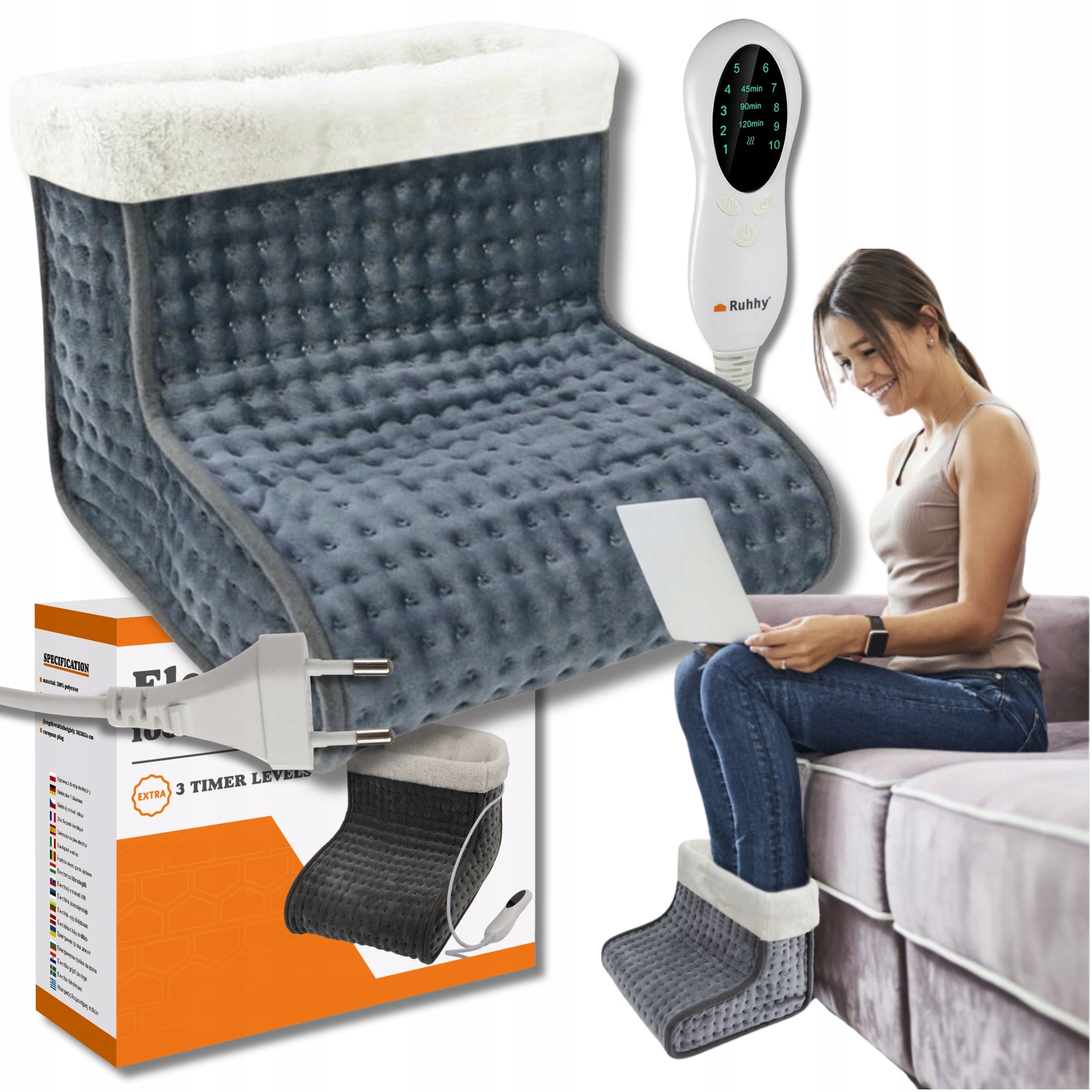 Foot Warmer Electric Shoe Leg Warmer Soft Heater + Remote Control