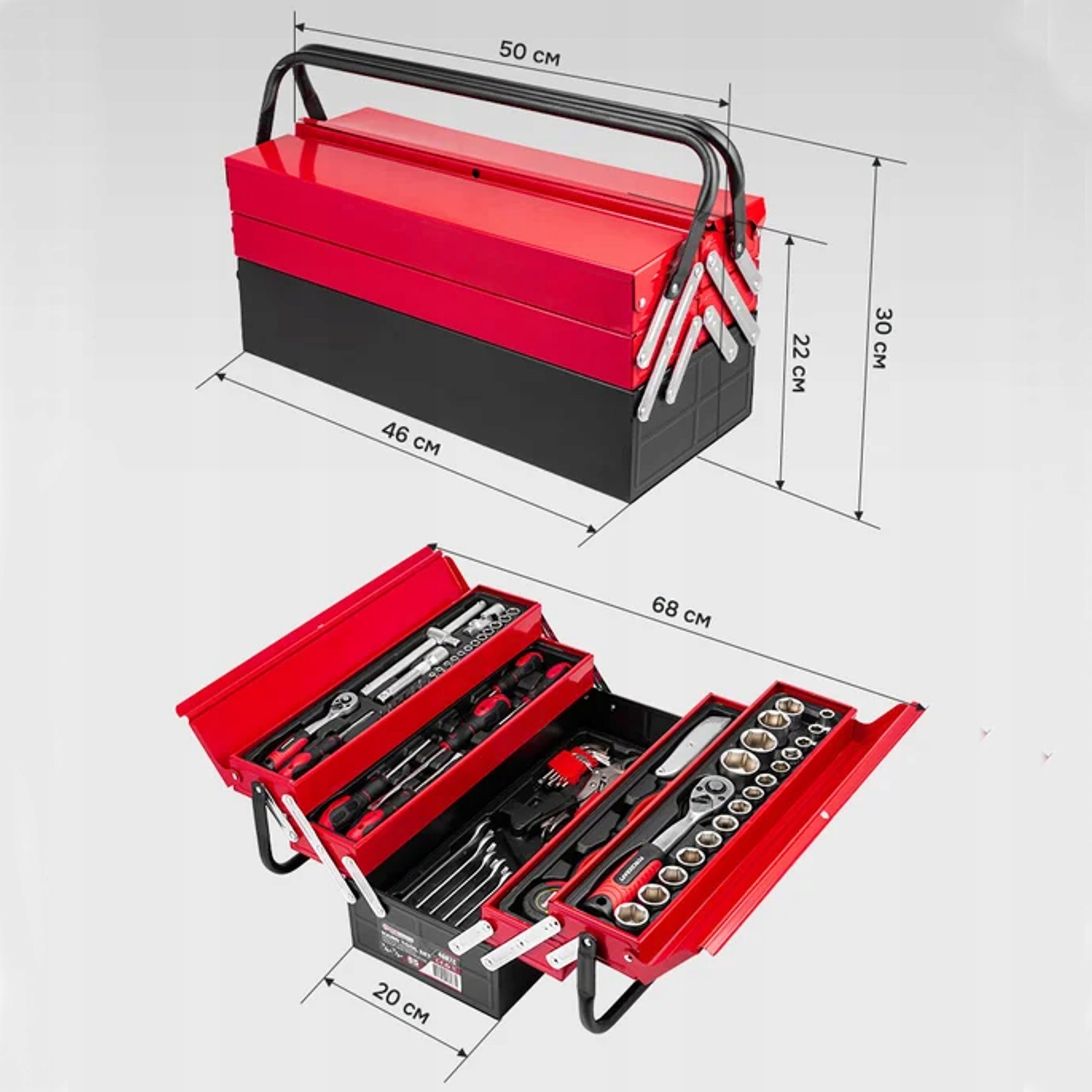 Forcekraft metal tool box with 85 element tool equipment. Manufacturer code 554477486