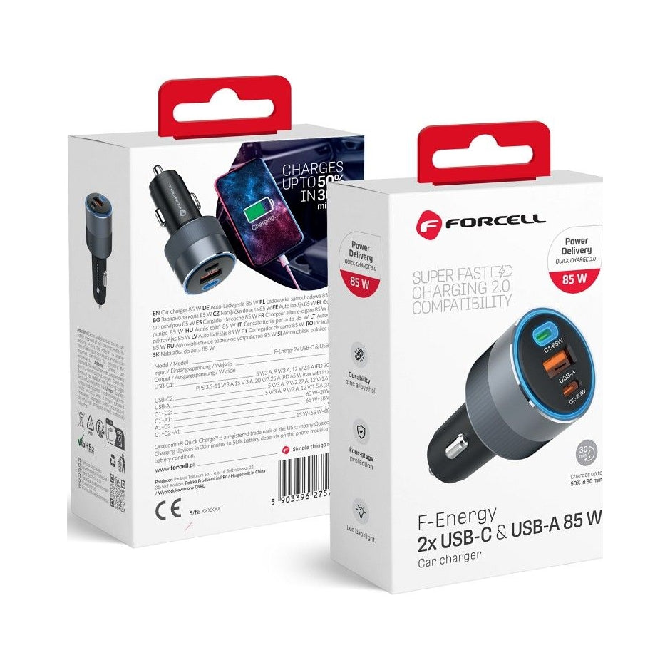 Forcell F-Energy Alu car charger 85W PD+QC4.0+SAM 2xUSB C+USB A