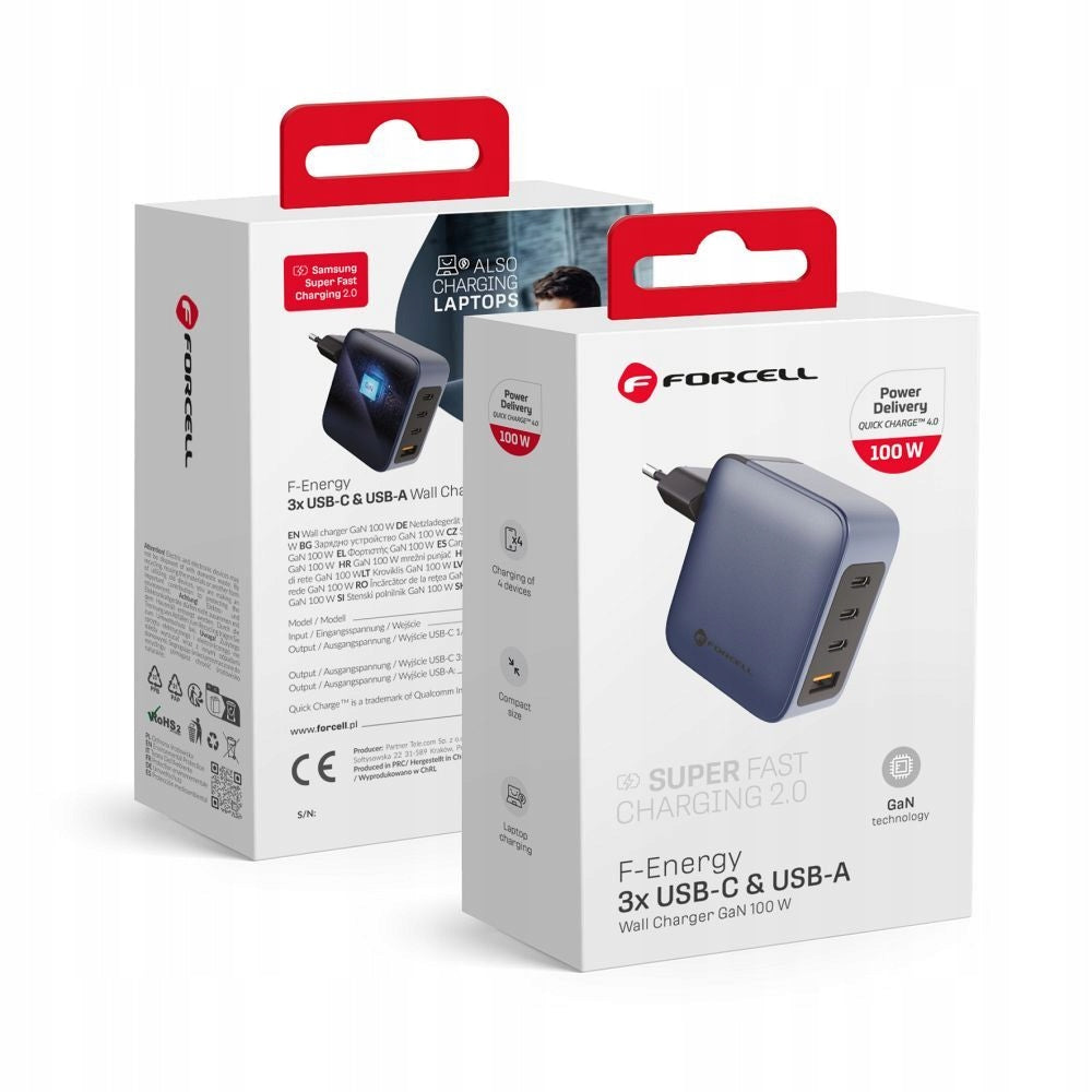Forcell GaN 100W USB Fast Charger + 3x USB-C PD QC 4.0 for Laptop Manufacturer code 5903396231421