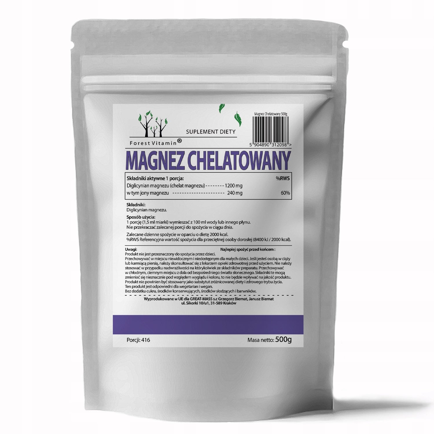 Forest Vitamin - Chelated Magnesium 500g CHELAT VITAMIN CONTRACTIONS CIRCULATION Name Magnesium Chelate P-5-P