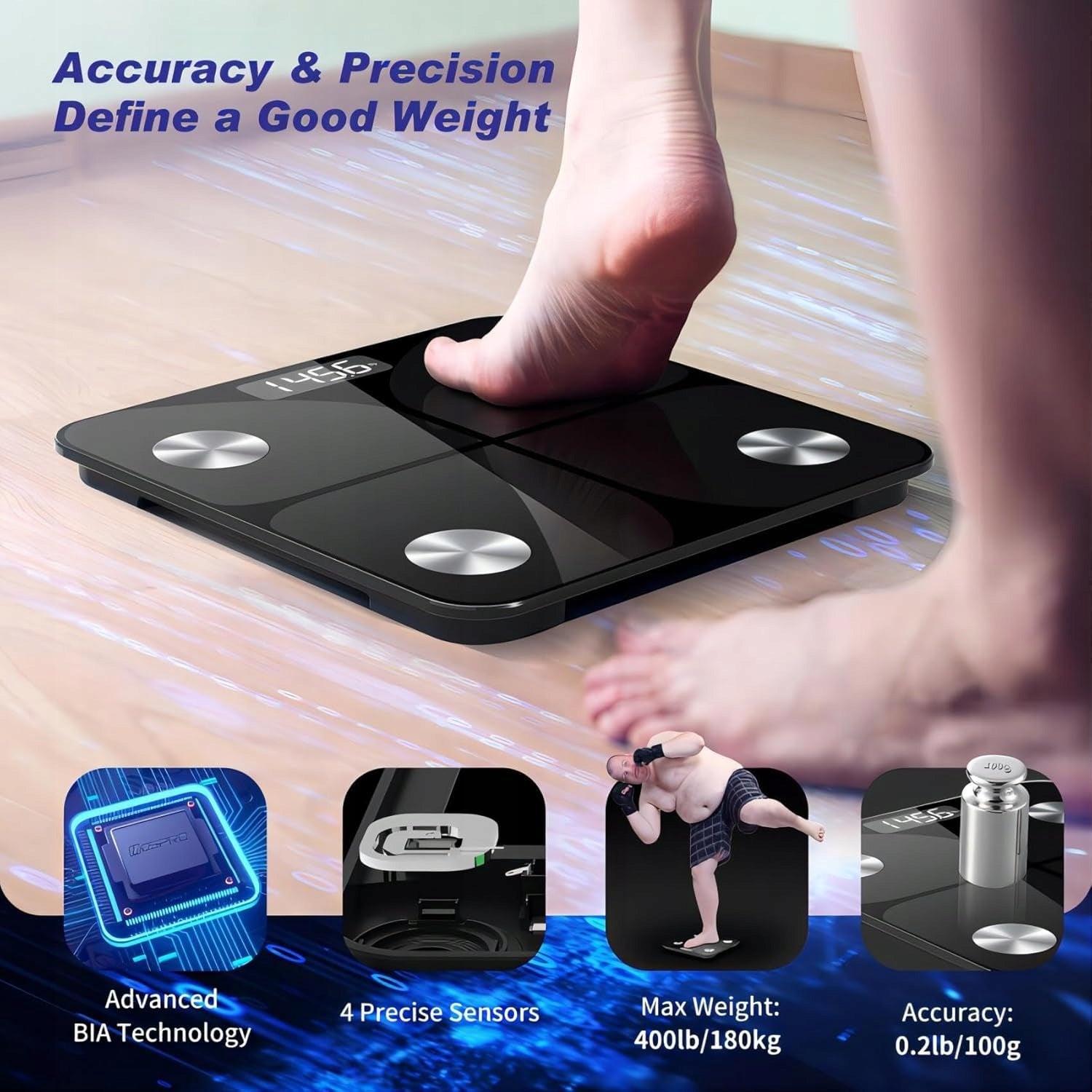 Foryond Personal Scale 180kg Bluetooth Fat Analysis BMI BMR Dominant color multicolor