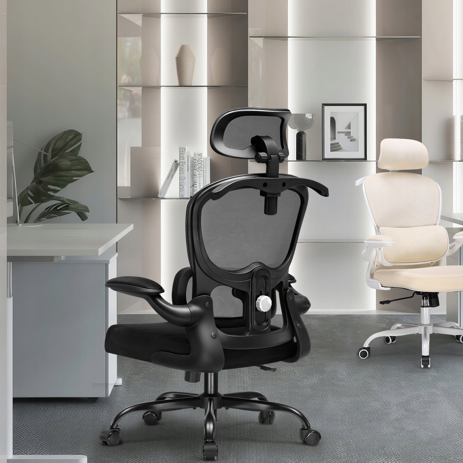 Fotel Biurowy Krzesło Obrotowe Ergonomiczne z Regulowanym Zagłówkiem Czarny EAN (GTIN) 4255764507654