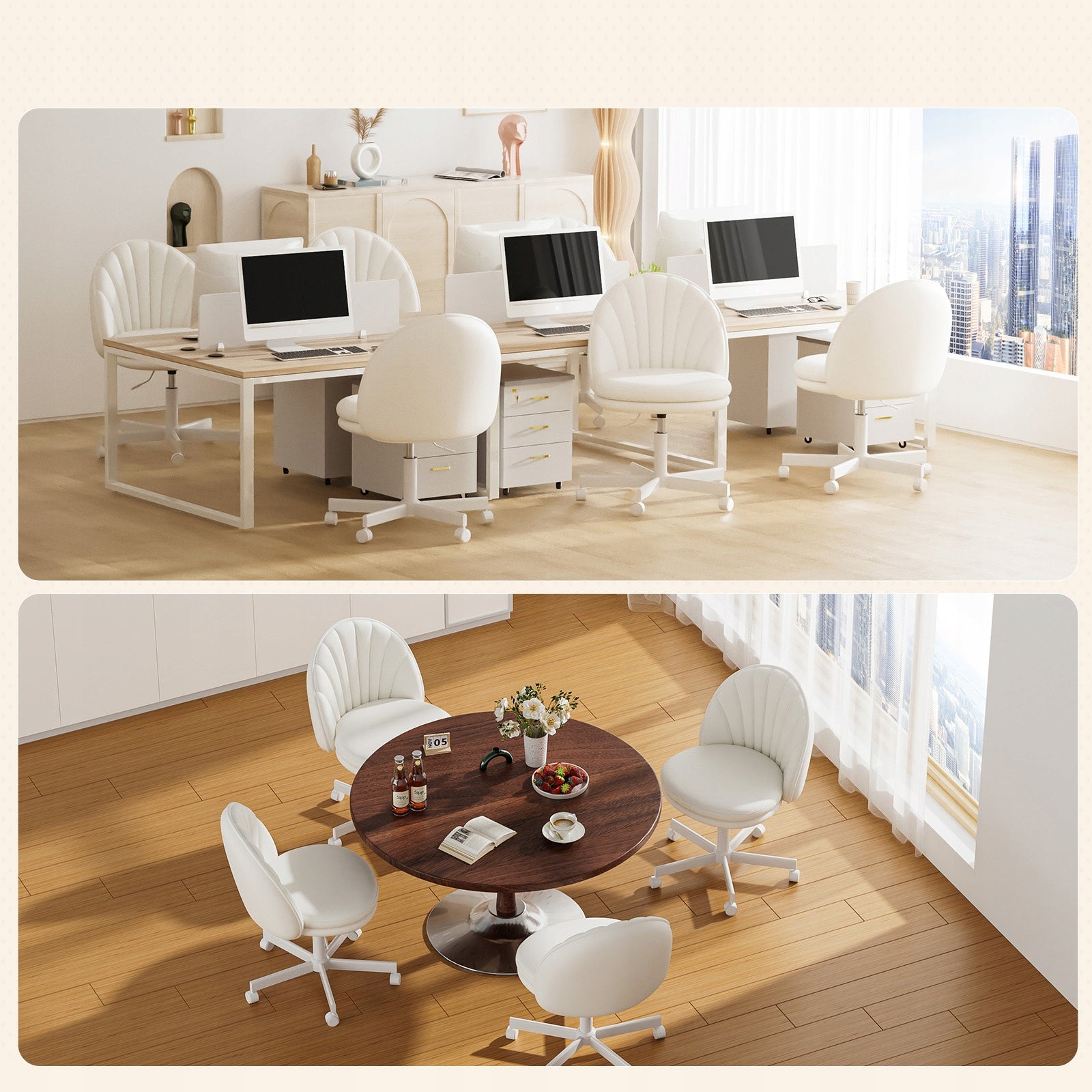 Fotel Biurowy OBROTOWY bez Podłokietników REGULACJA WYSOKOŚCI Ekoskórabiały Manufacturer code CH710-WHITE-PU