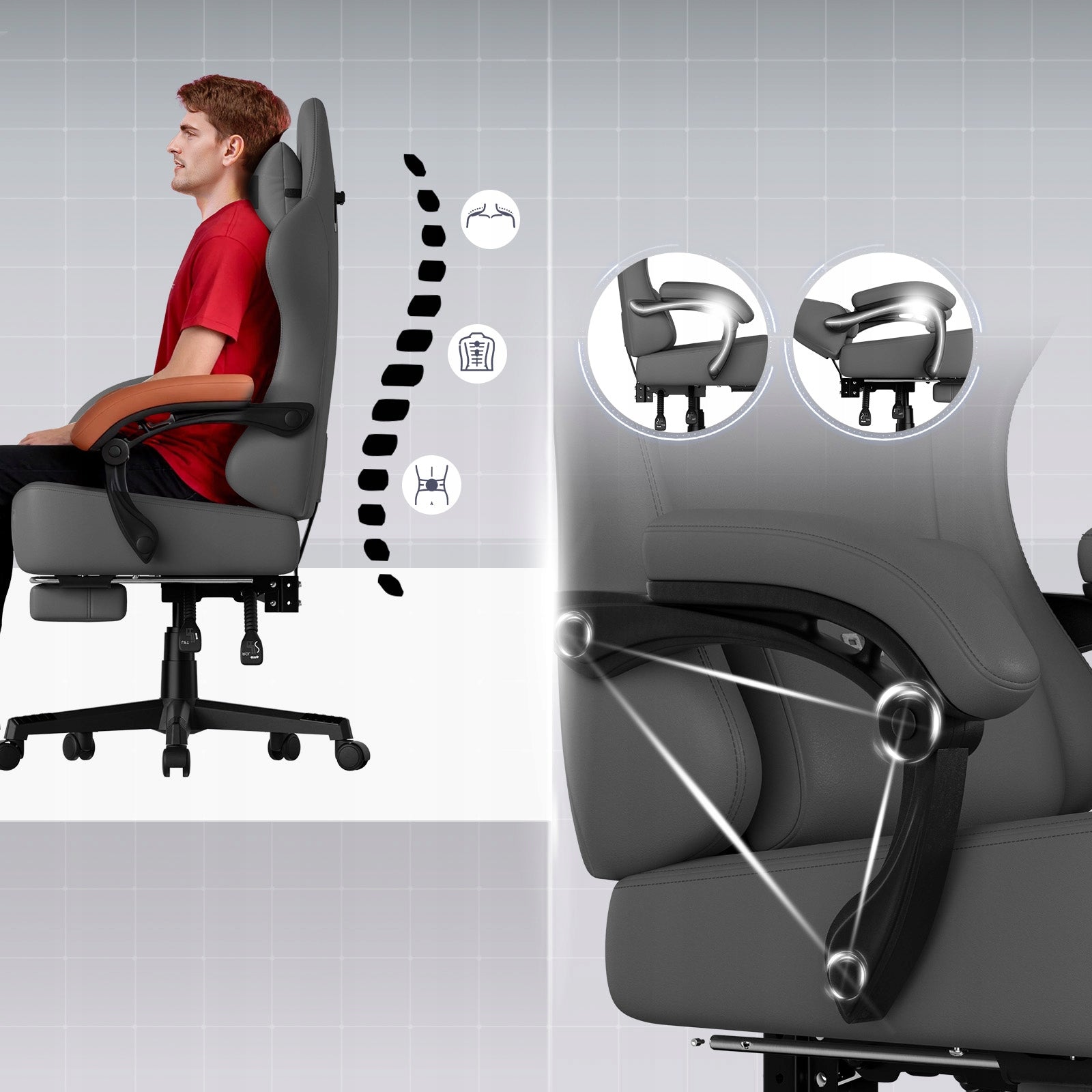 Fotel Gamingowy OBROTOWY 360° Sprężynowe Siedzenie 160° Odchyl 8H Bez Bólu Model klasyczny