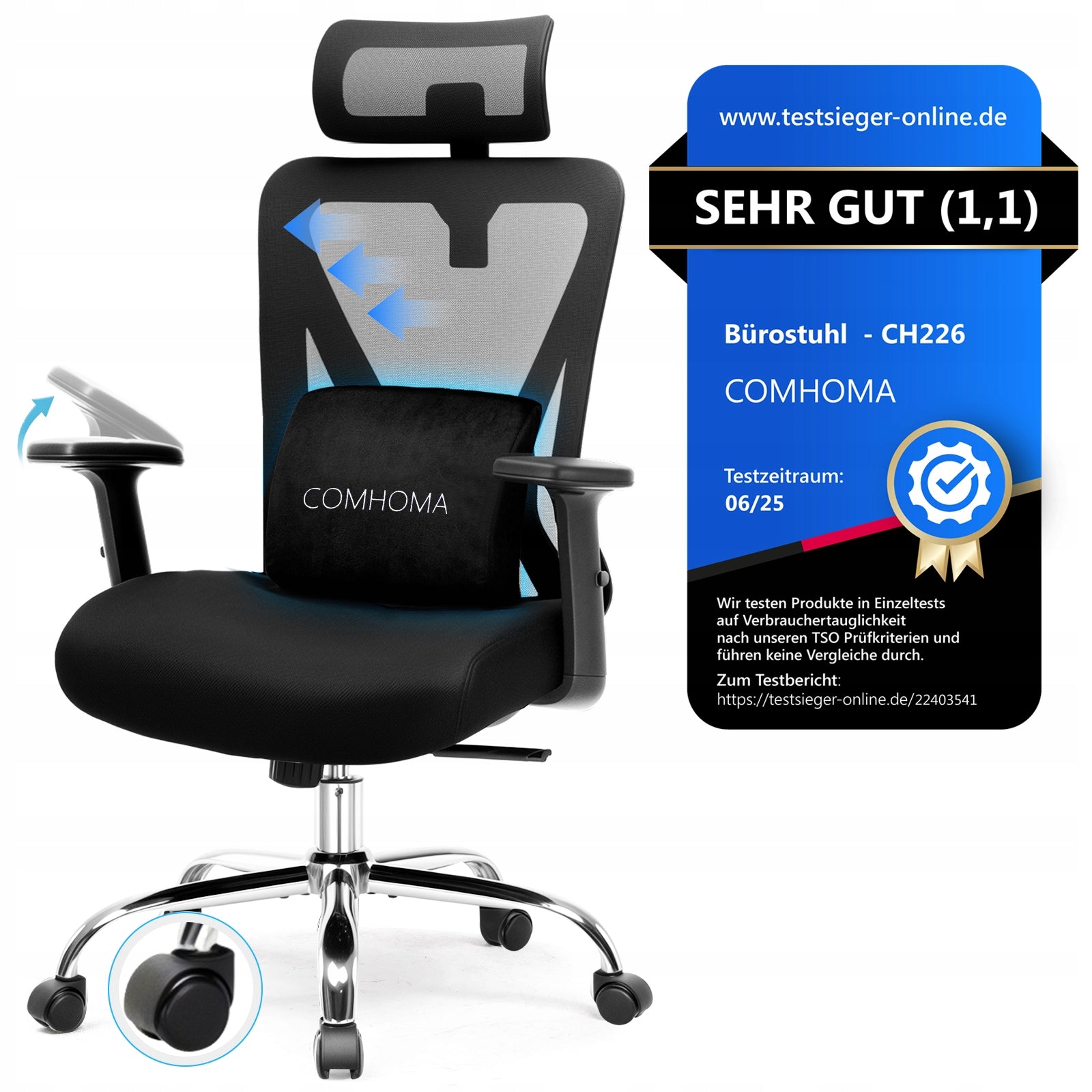 Fotel biurowy ergonomiczny COMHOMA z 3D zagłówkiem